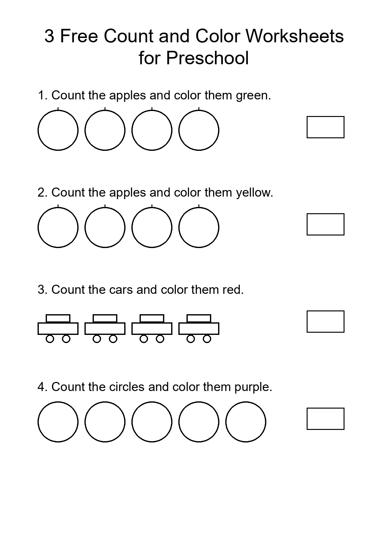 3 Free Count and Color Worksheets for Preschool