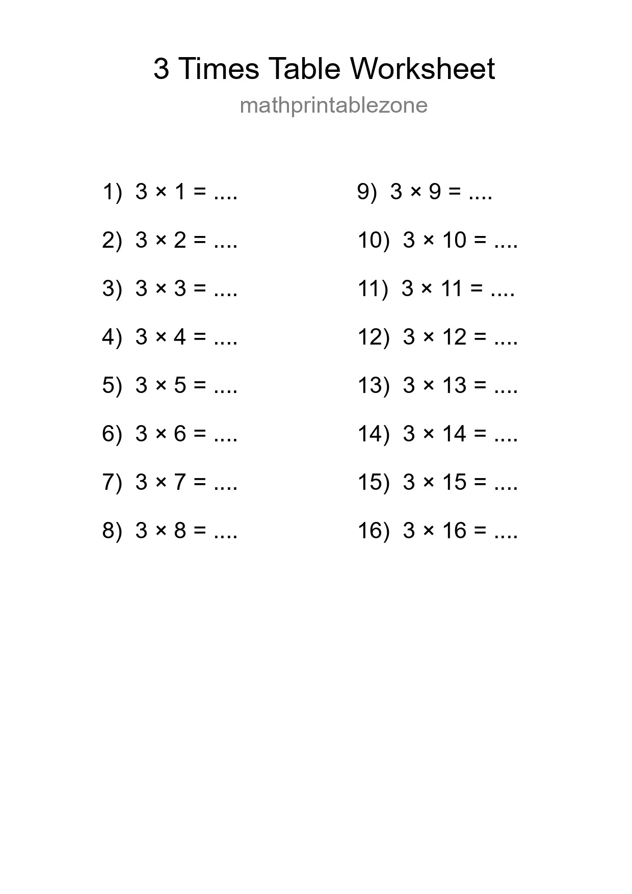 3 Times Table Worksheet For Grade 2 - Part 119