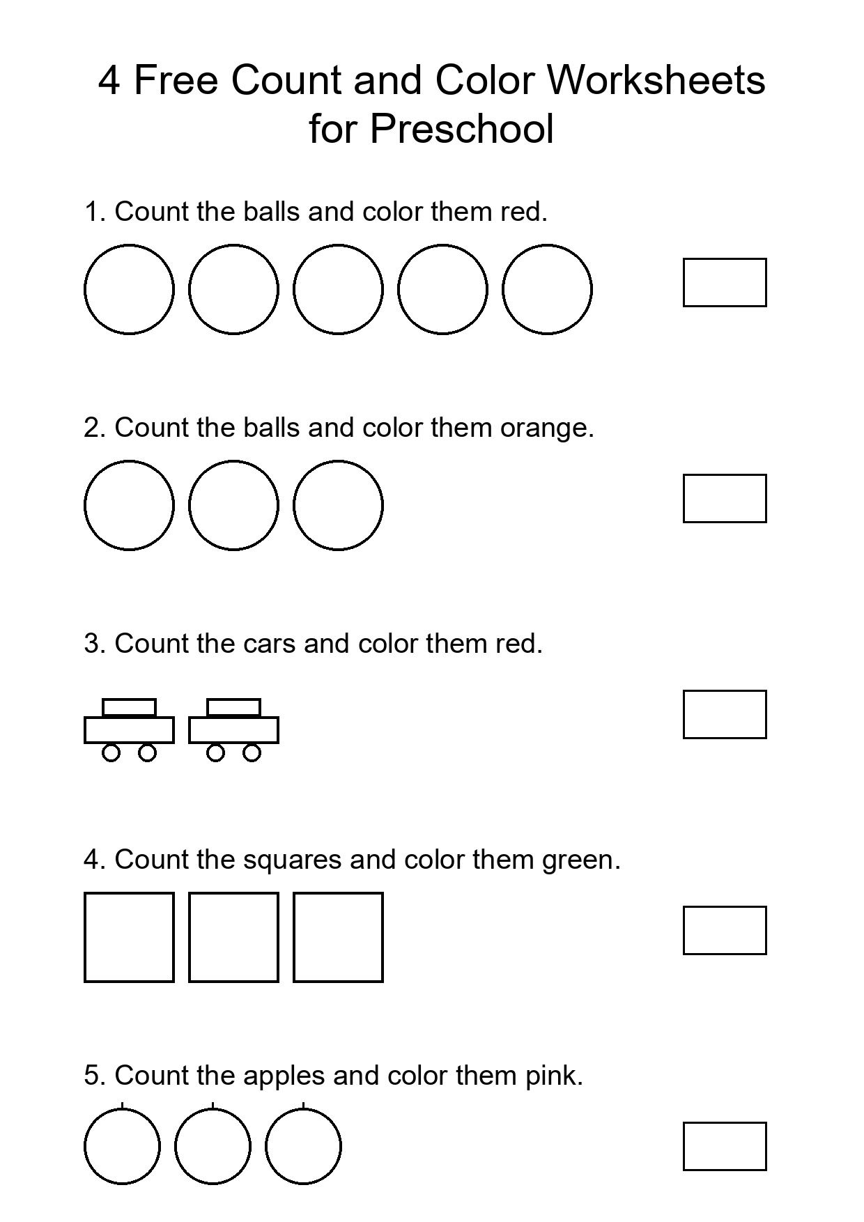 4 Free Count and Color Worksheets for Preschool