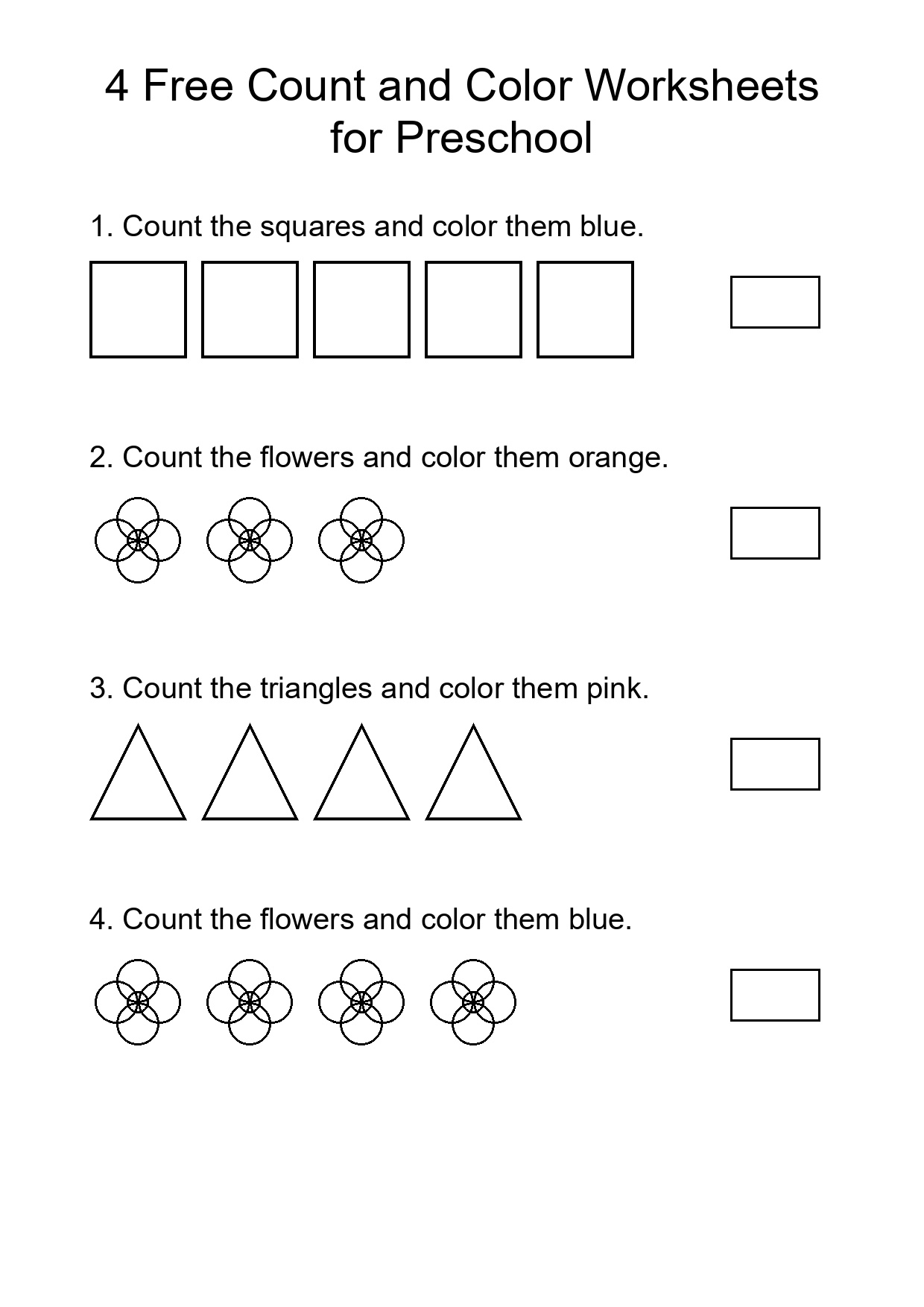 4 Free Count and Color Worksheets for Preschool