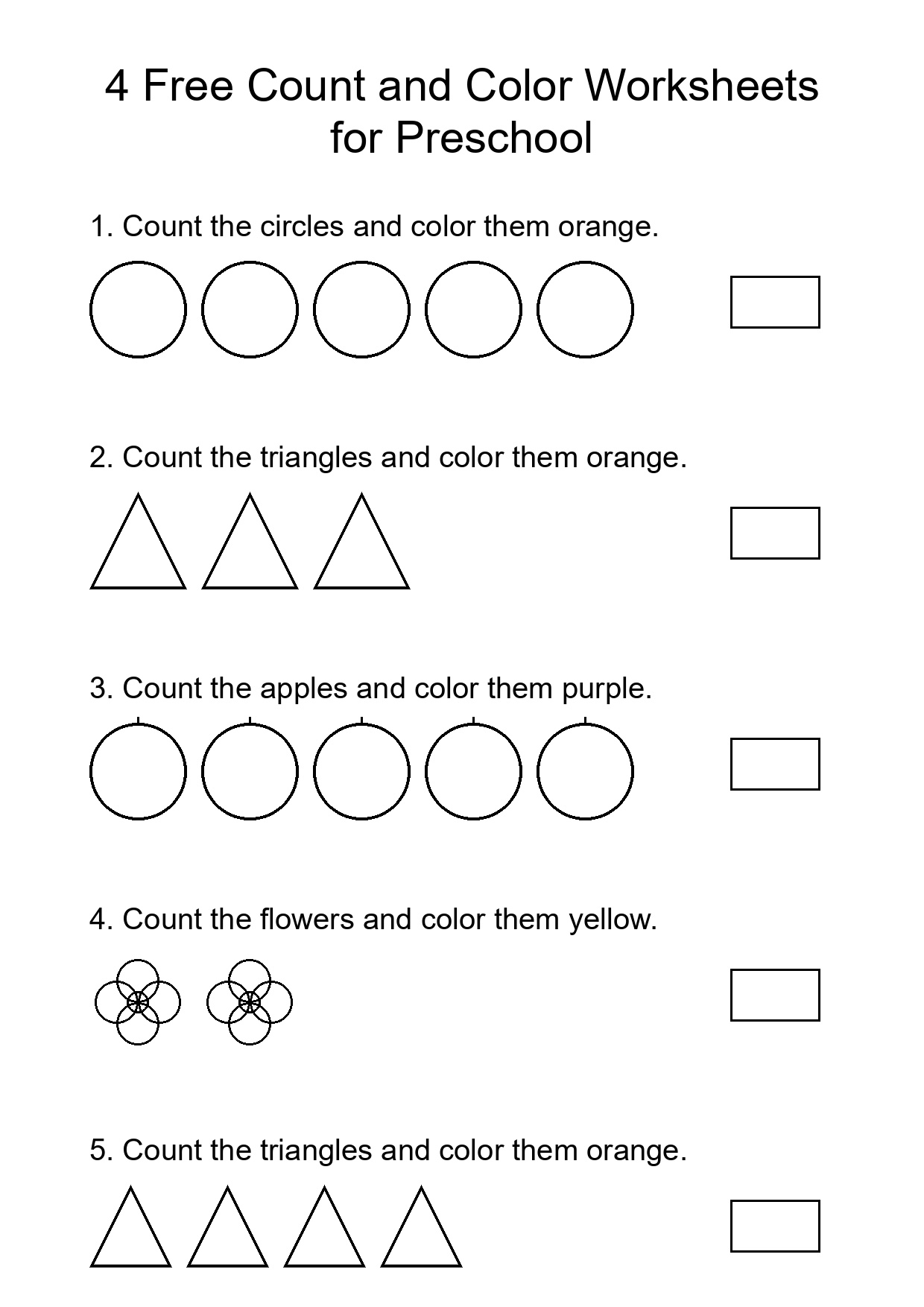 4 Free Count and Color Worksheets for Preschool