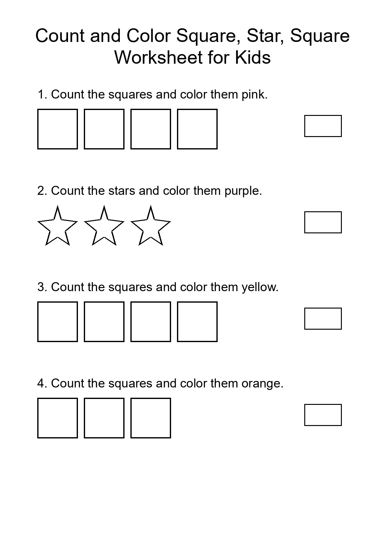 Count and Color Square, Star, Square Worksheet for Kids