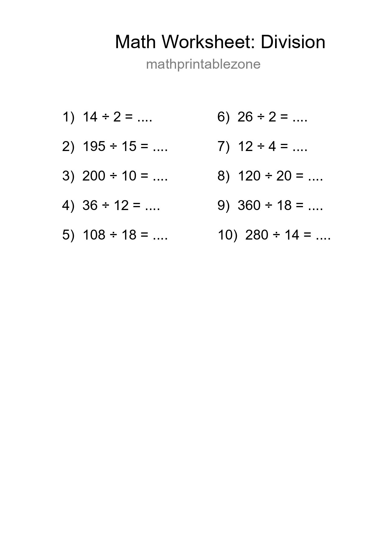Free 10 Division Math Worksheet For Grade 2 With Answers - Part 169