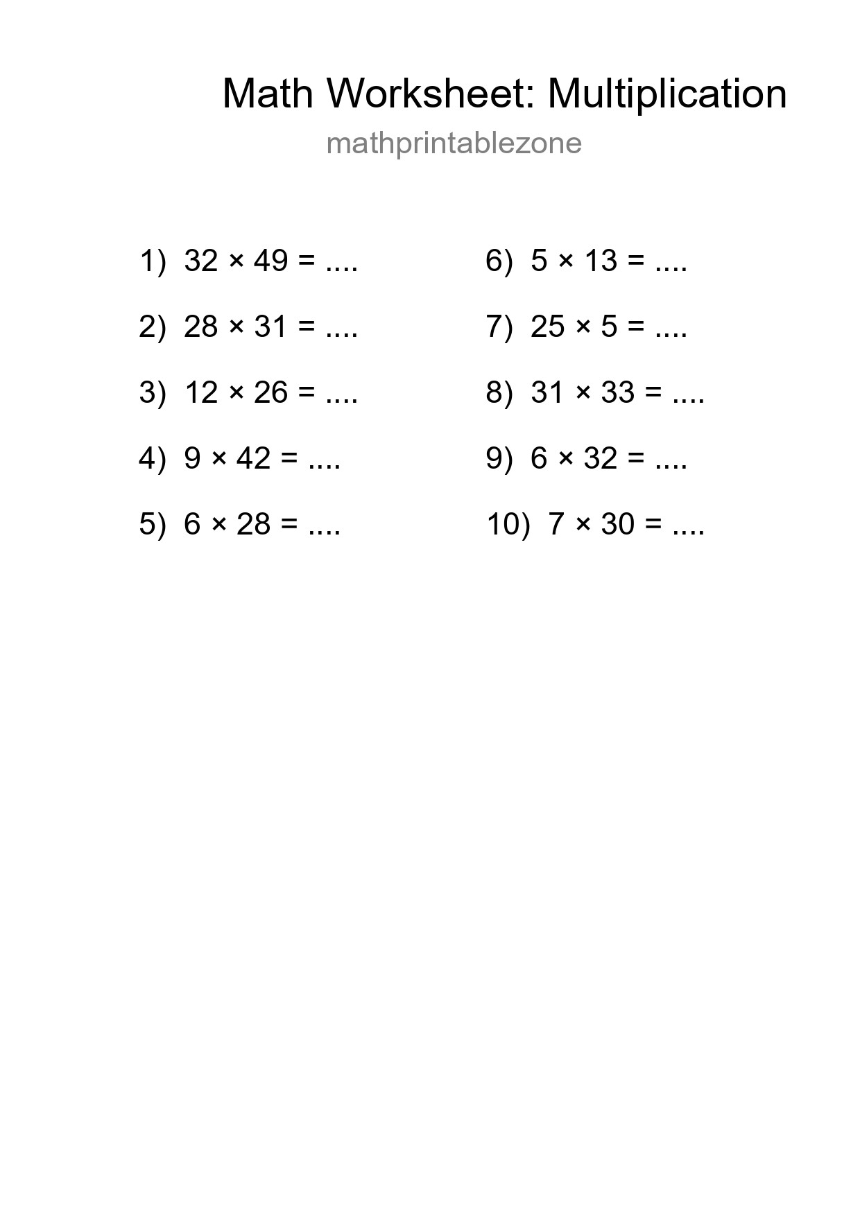 Free 10 Multiplication Math Worksheet For Grade 2 - Part 139
