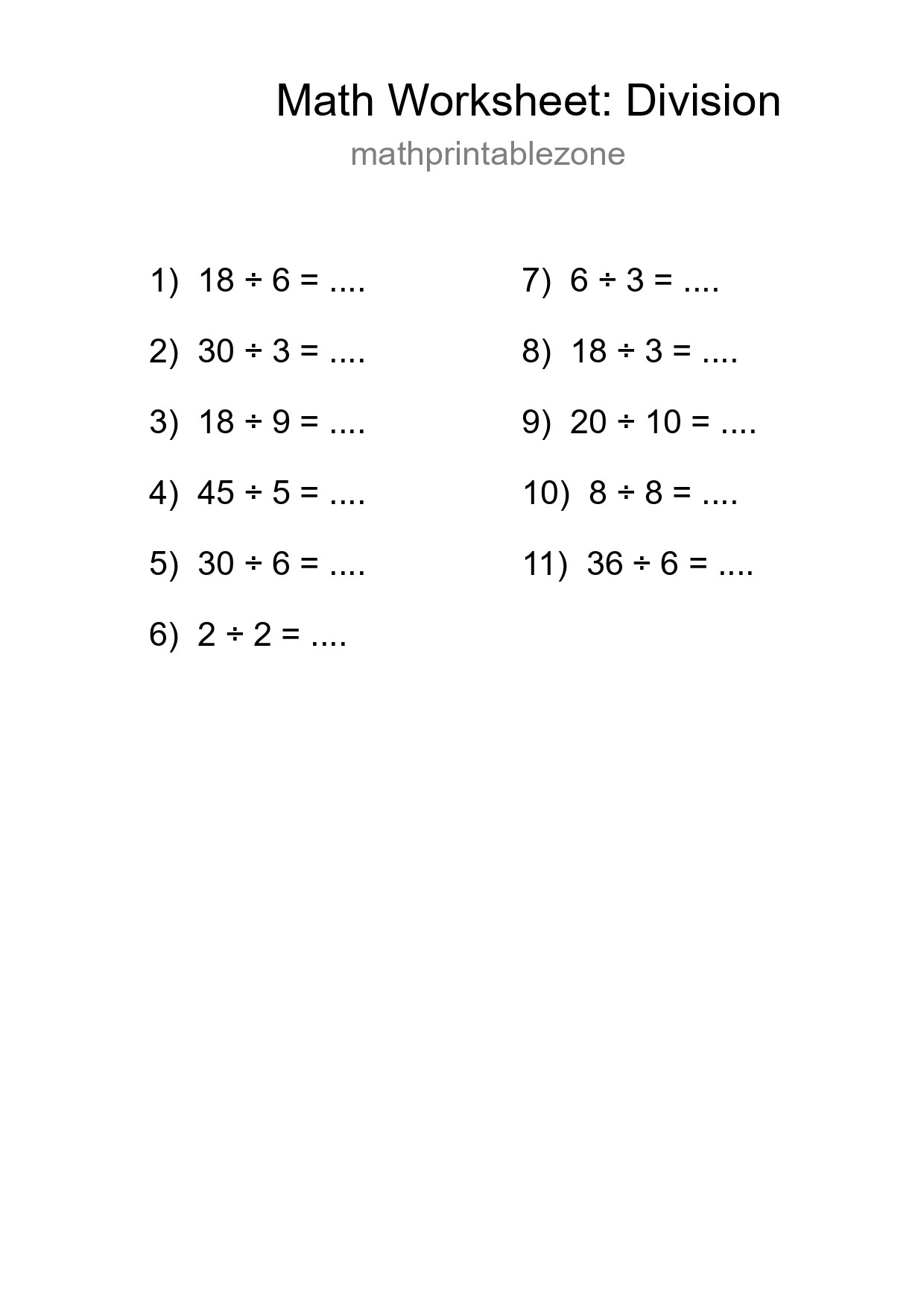 Free 11 Division Math Worksheet For Grade 1 With Answers - Part 70