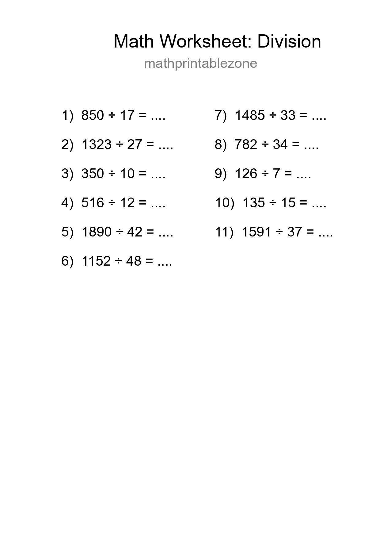 Free 11 Division Math Worksheet For Grade 2 - Part 92