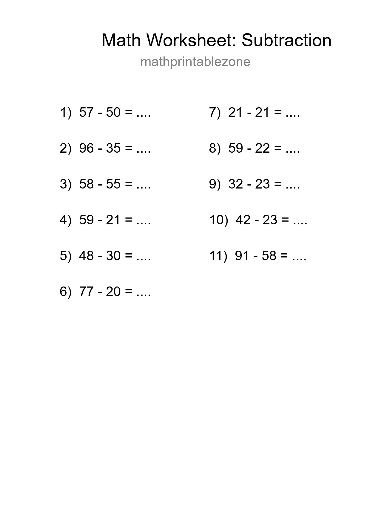 Free 11 Subtraction Math Worksheet For Grade 3 - Part 52