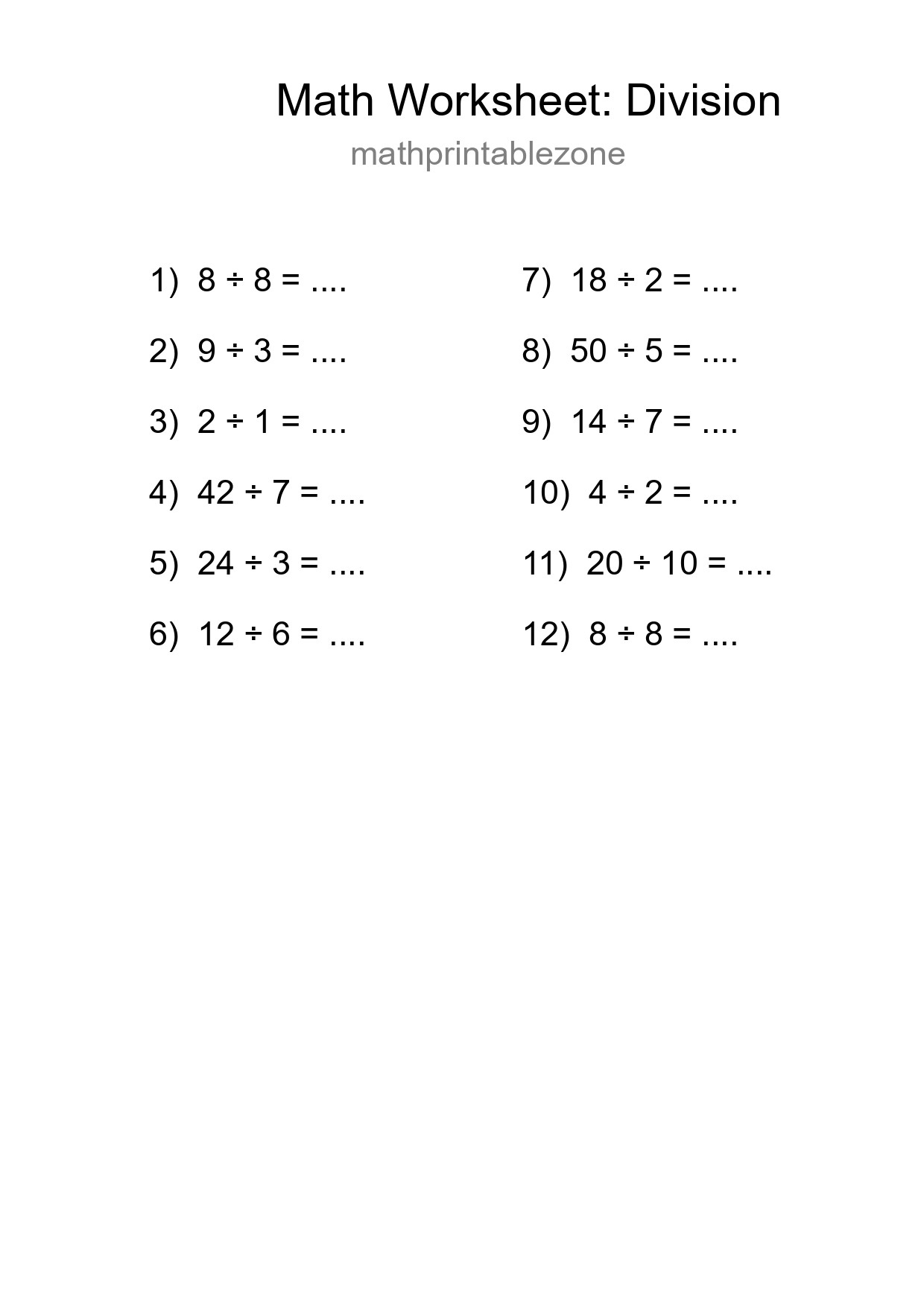 Free 12 Division Math Worksheet For Grade 1 With Answers - Part 235