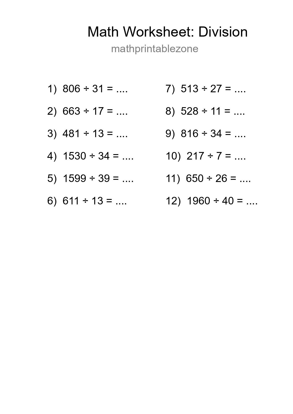 Free 12 Division Math Worksheet For Grade 2 - Part 257