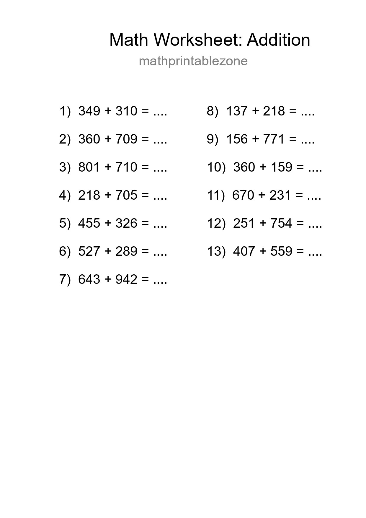 Free 13 Addition Math Worksheet For Grade 5 - Part 23