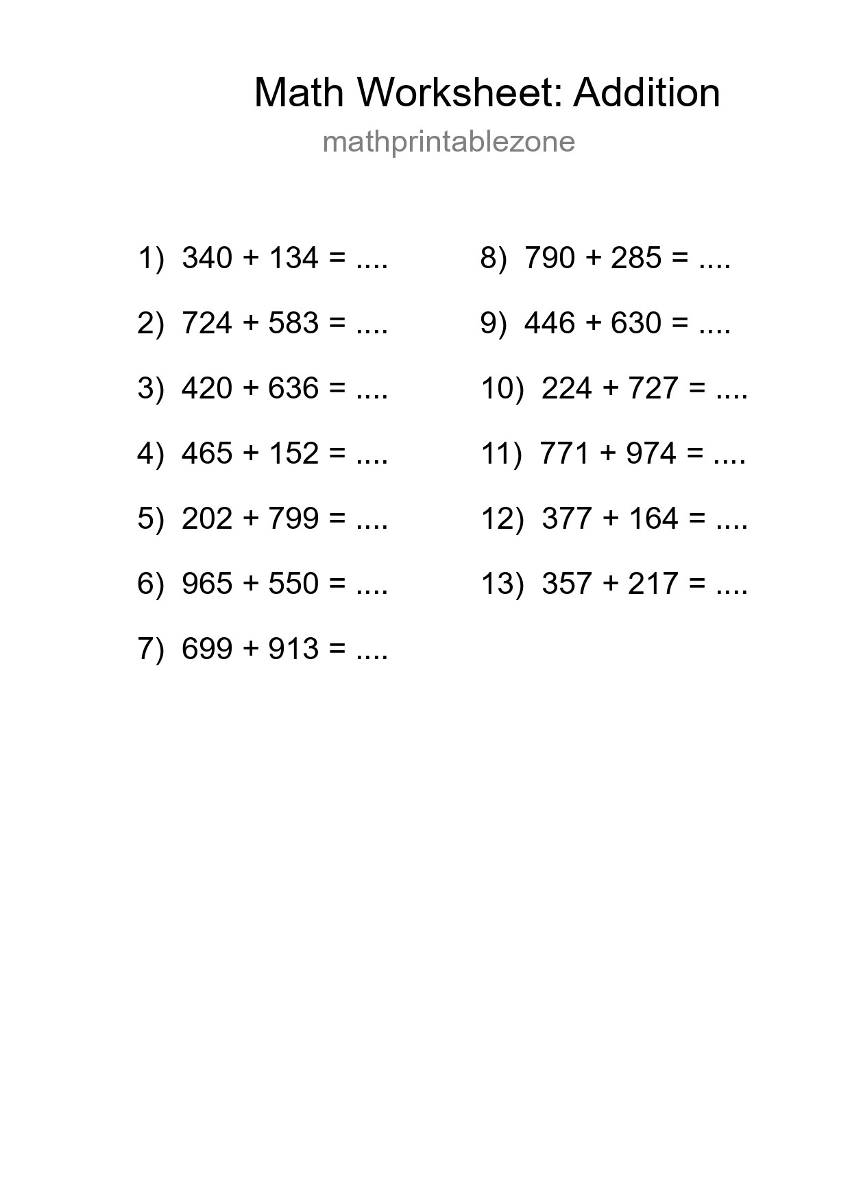 Free 13 Addition Math Worksheet For Grade 5 - Part 276