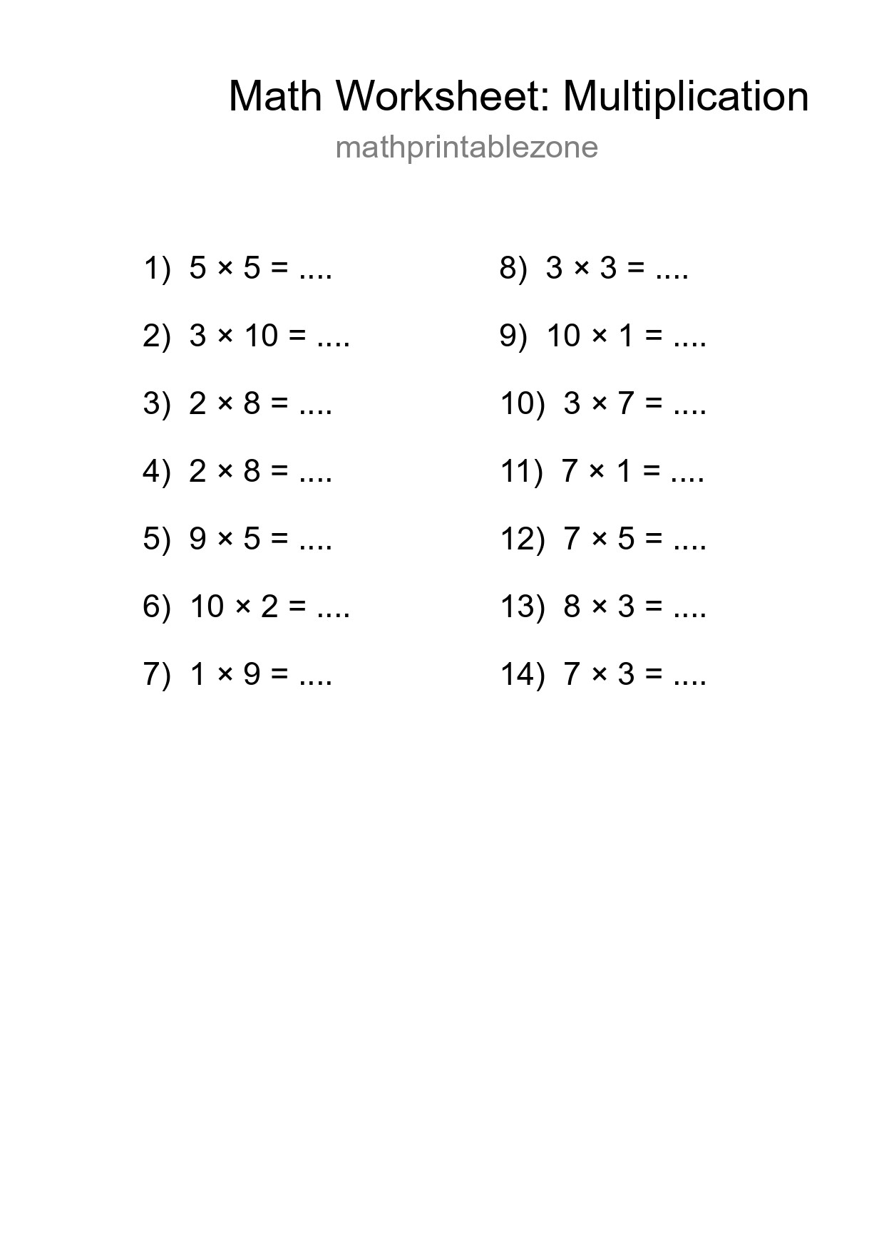 Free 14 Multiplication Math Worksheet For Grade 1 - Part 183