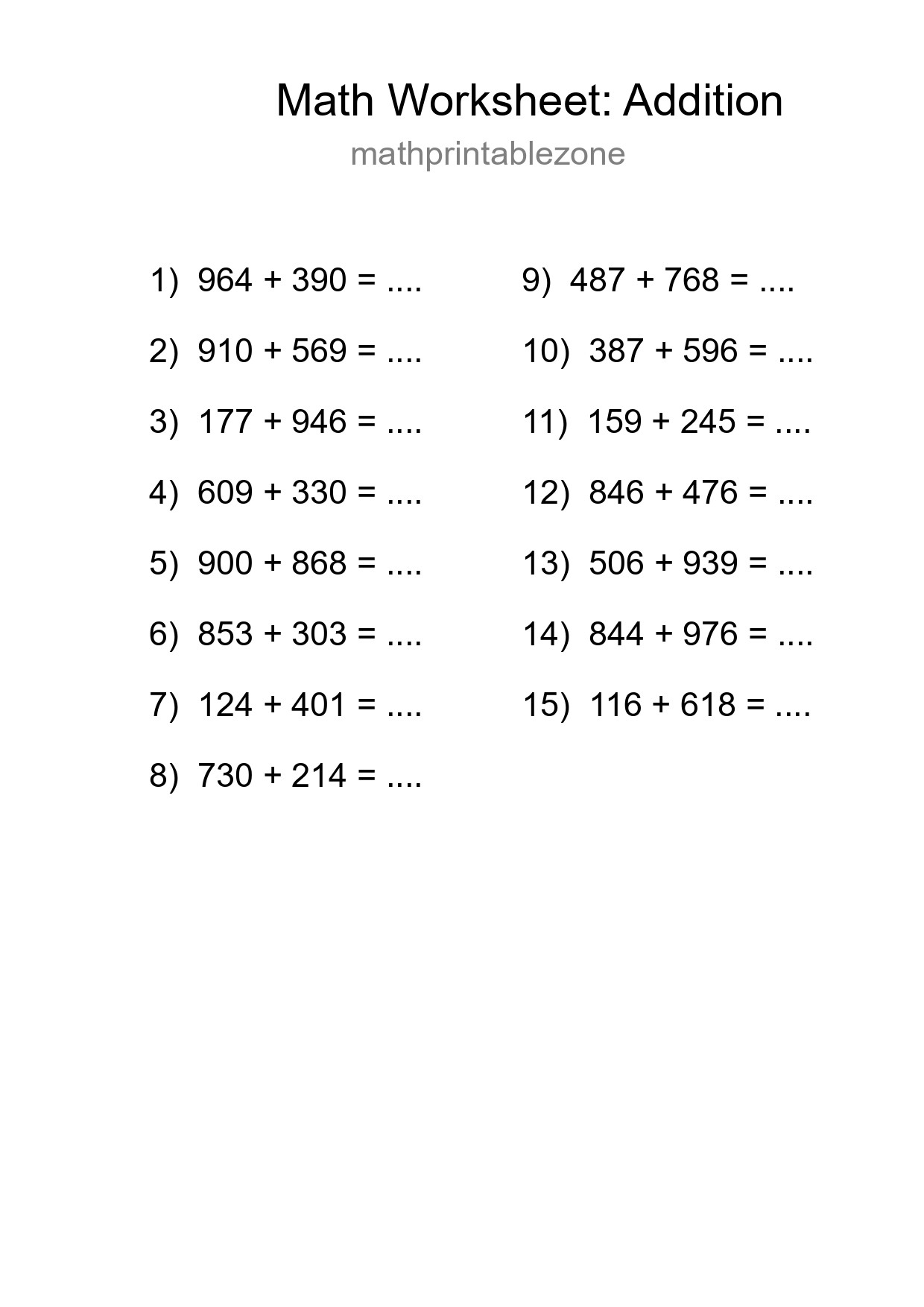 Free 15 Addition Math Worksheet For Grade 5 - Part 166