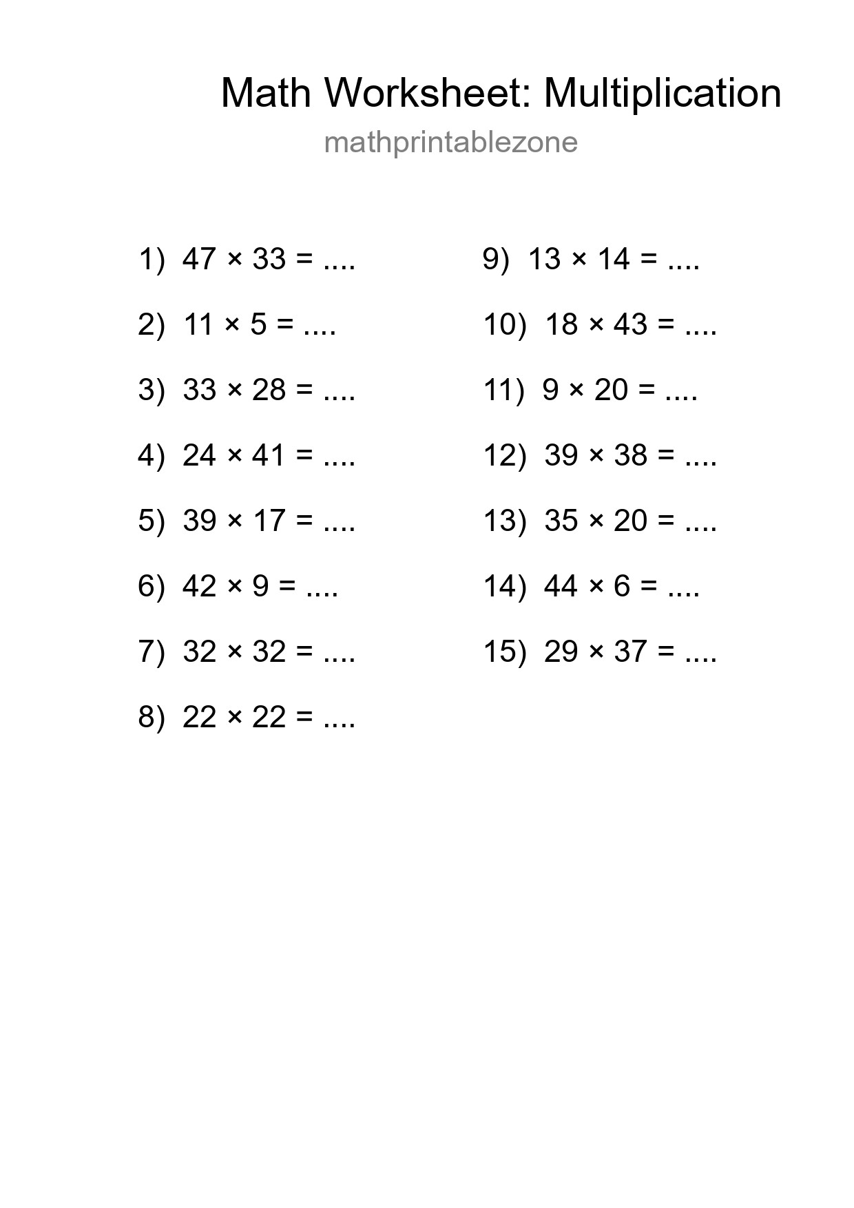 Free 15 Multiplication Math Worksheet For Grade 2 With Answers - Part 194