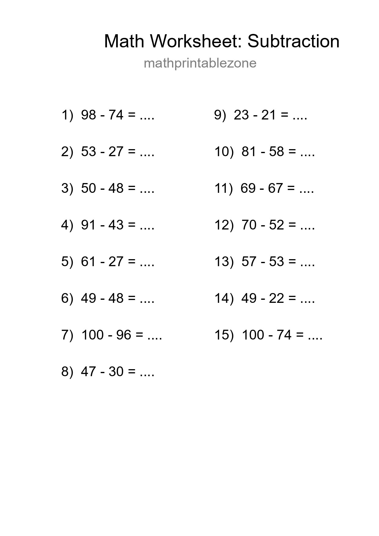 Free 15 Subtraction Math Worksheet For Grade 3 - Part 184