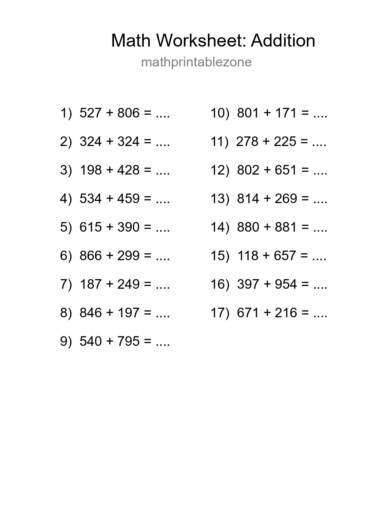 Free 17 Addition Math Worksheet For Grade 5 - Part 12