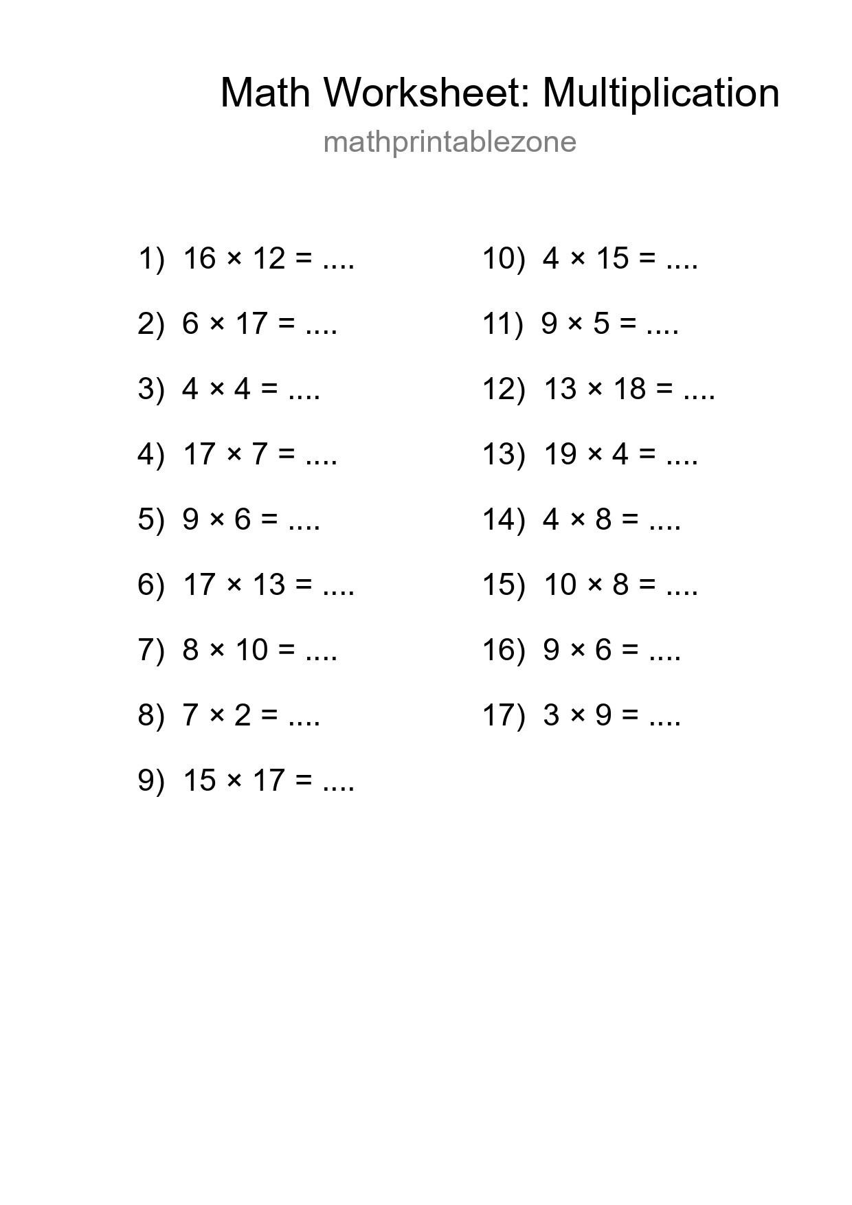 Free 17 Multiplication Math Worksheet For Grade 2 With Answers - Part 205