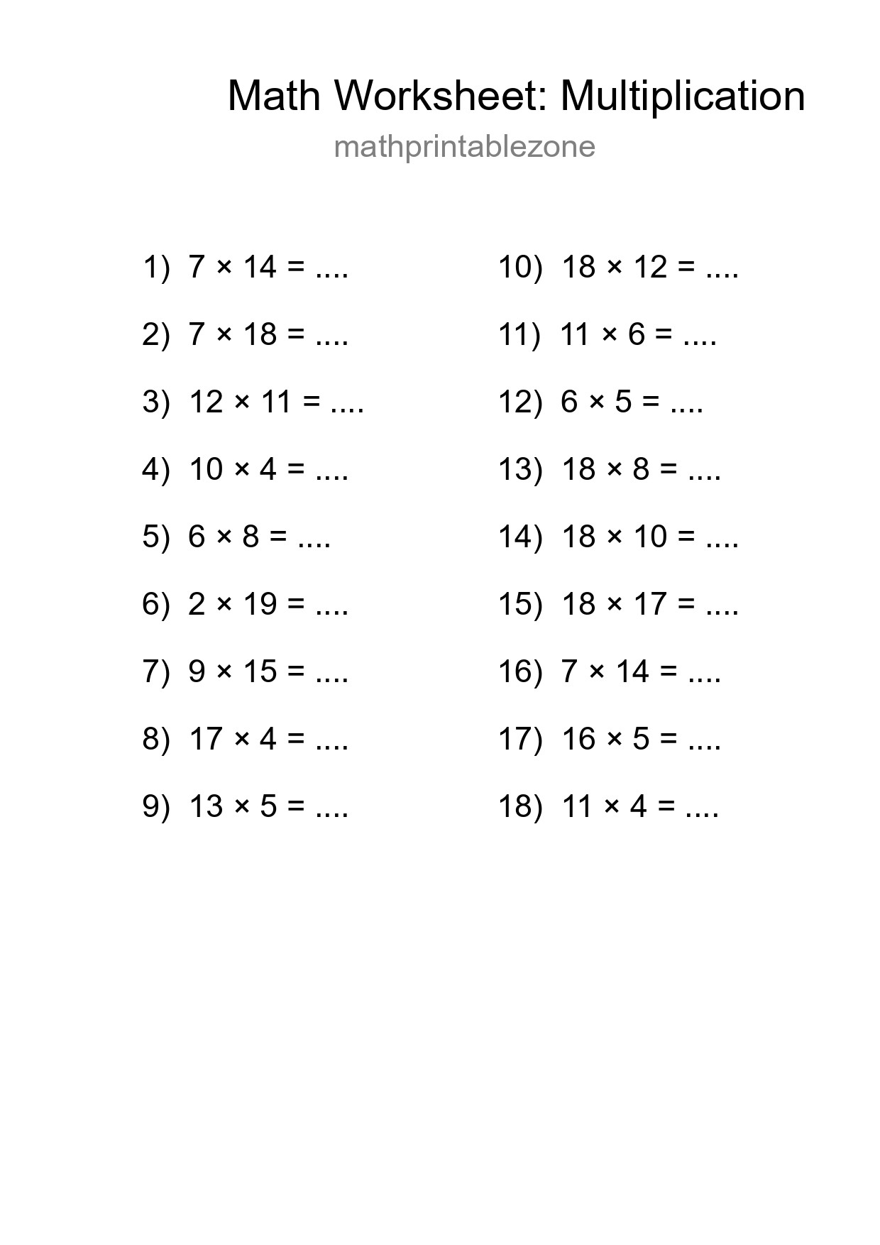 Free 18 Multiplication Math Worksheet For Grade 2 With Answers - Part 84
