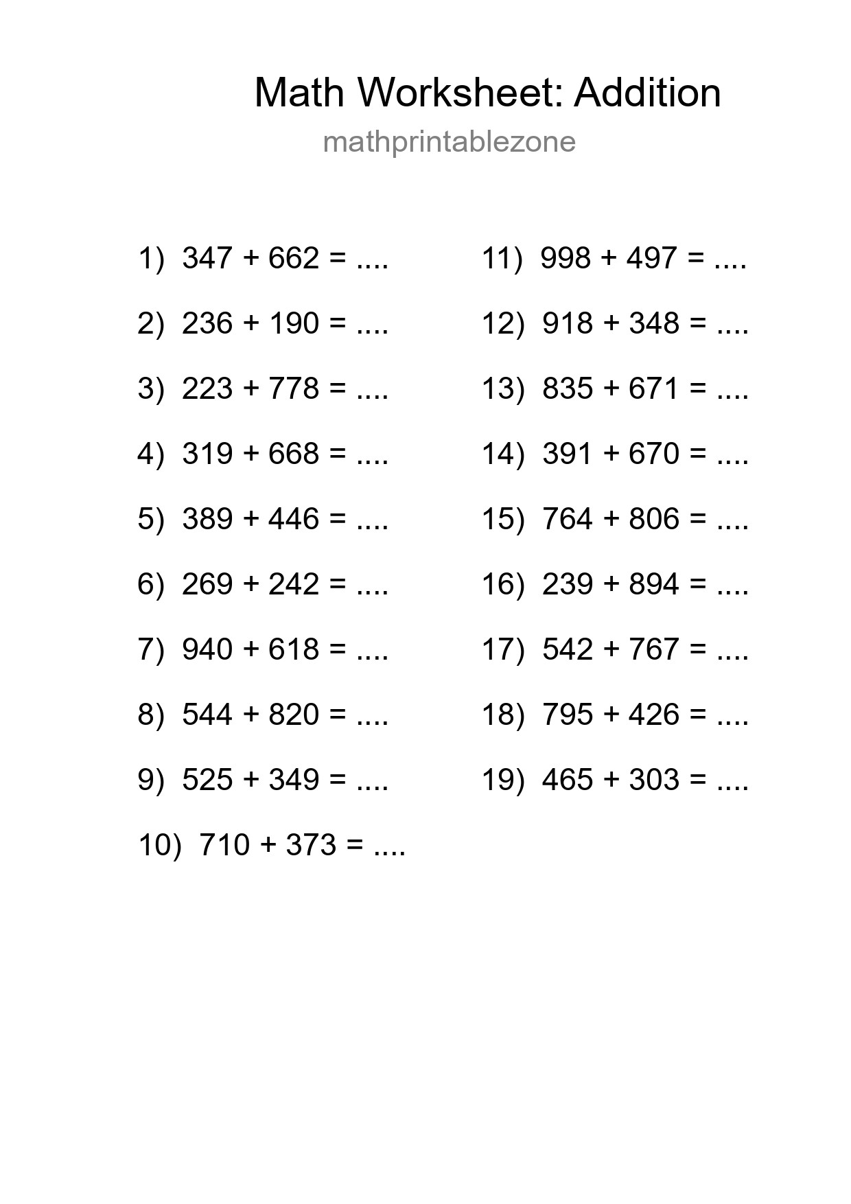 Free 19 Addition Math Worksheet For Grade 5 With Answers - Part 188