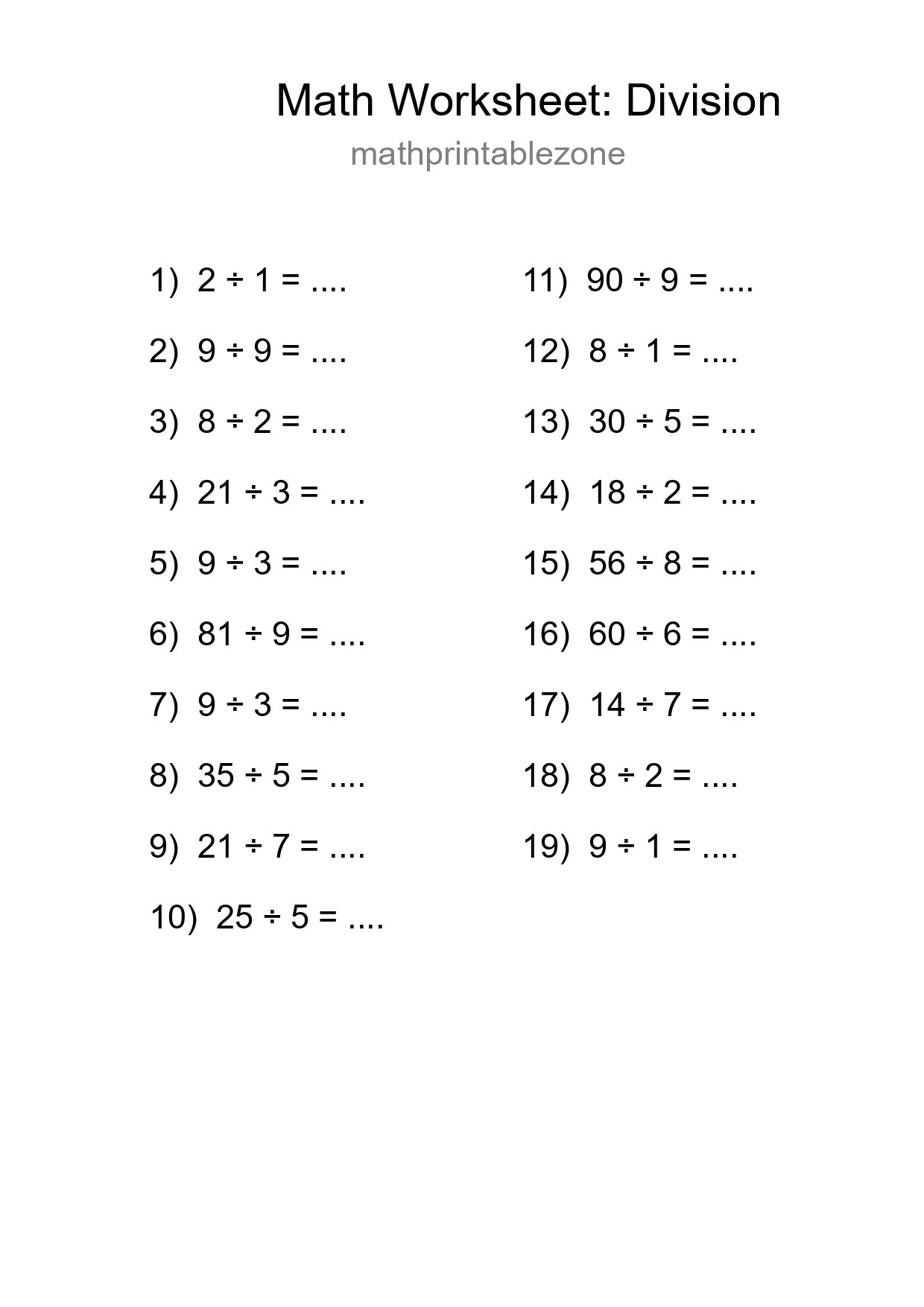 Free 19 Division Math Worksheet For Grade 1 - Part 103