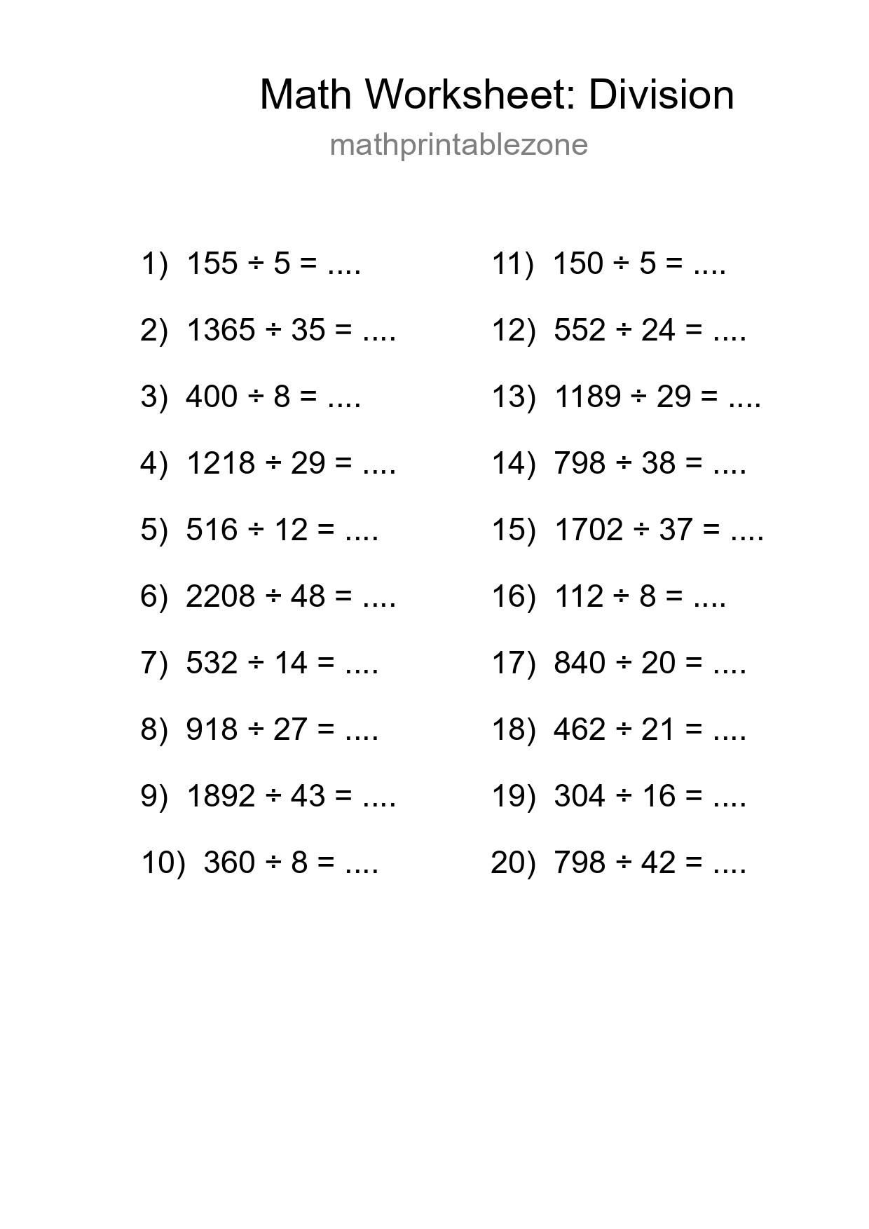 Free 20 Division Math Worksheet For Grade 2 With Answers - Part 213