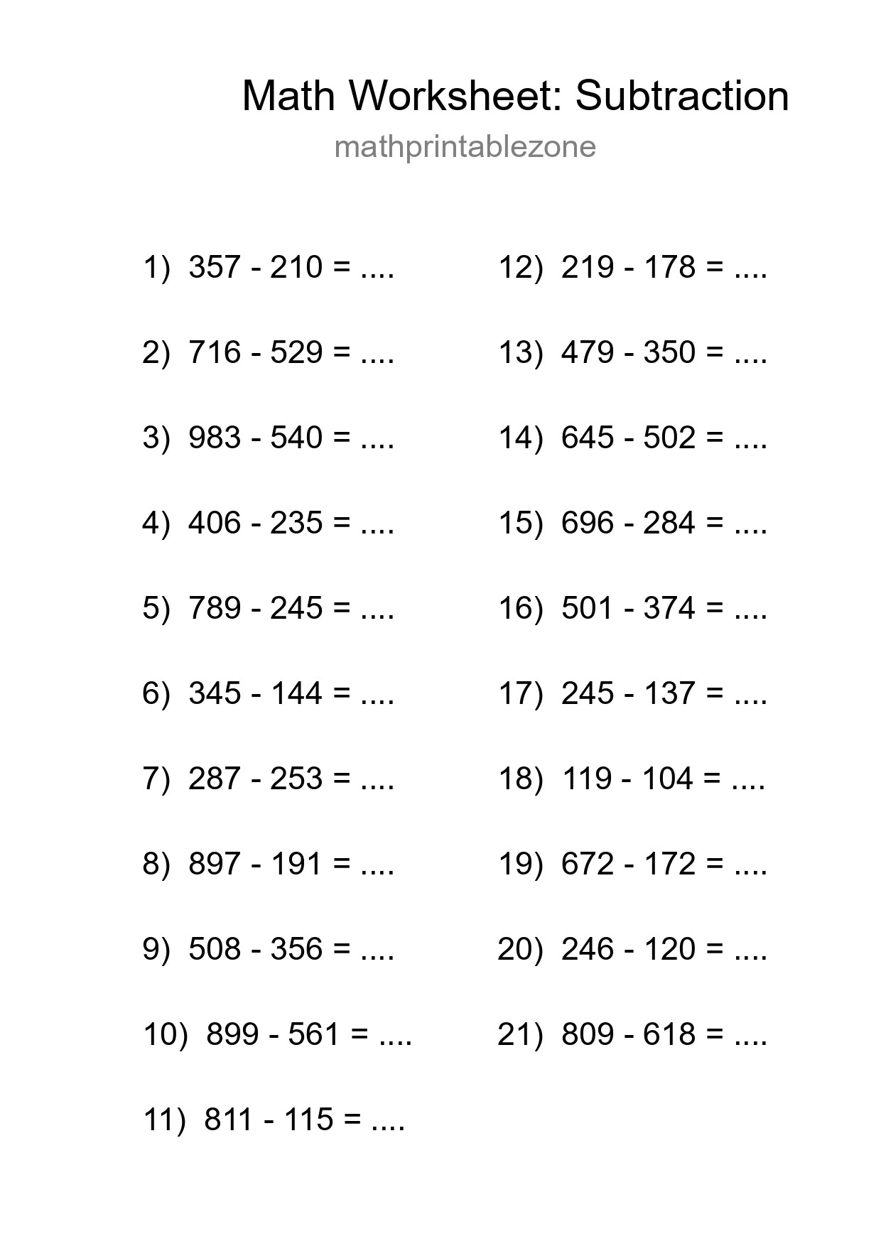 Free 21 Subtraction Math Worksheet For Grade 5 With Answers - Part 272