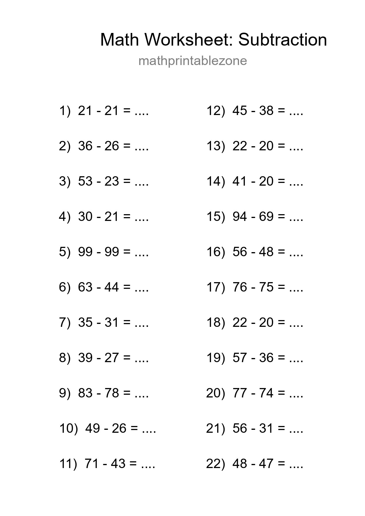 Free 22 Subtraction Math Worksheet For Grade 3 - Part 8