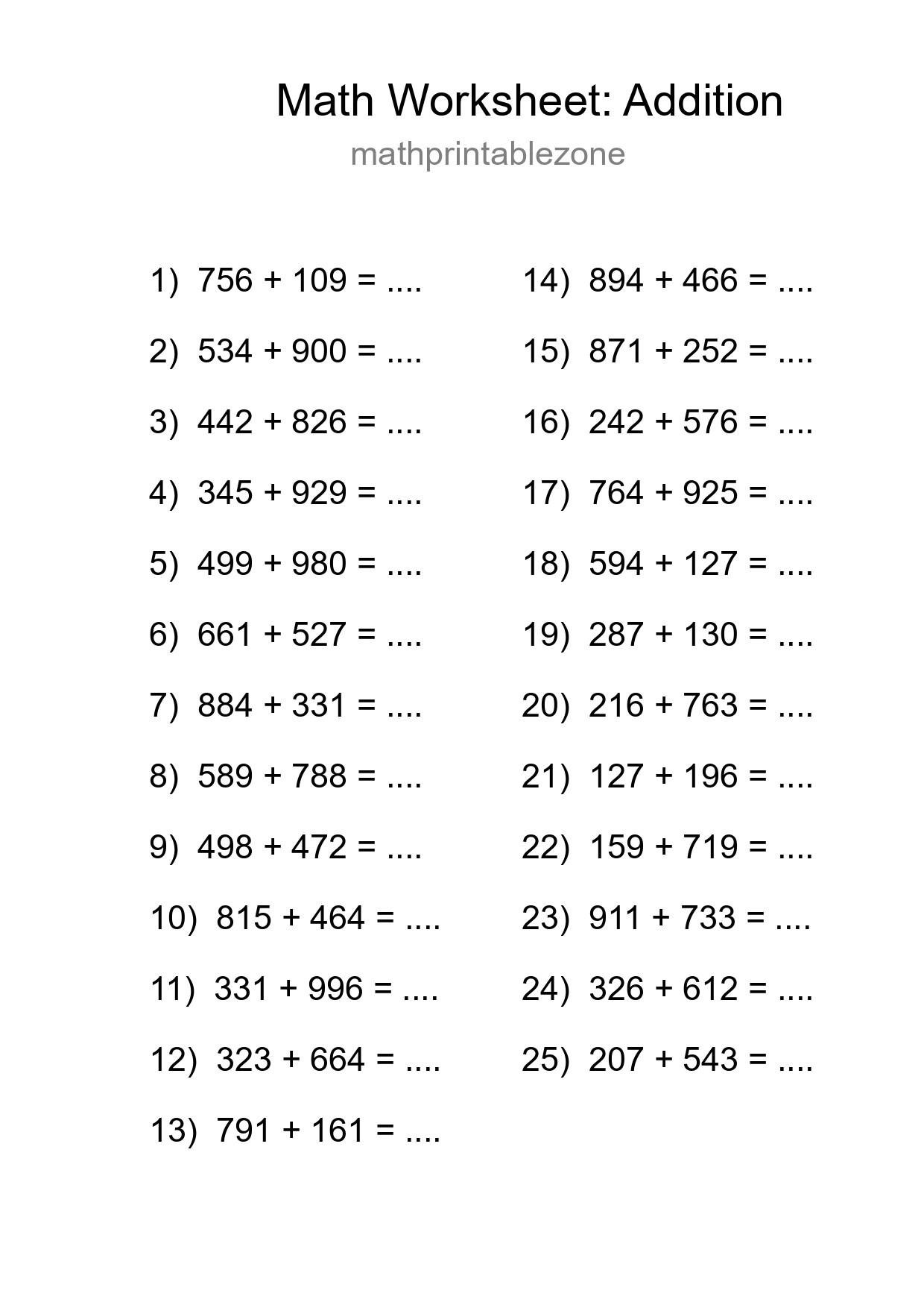 Free 25 Addition Math Worksheet For Grade 5 - Part 67