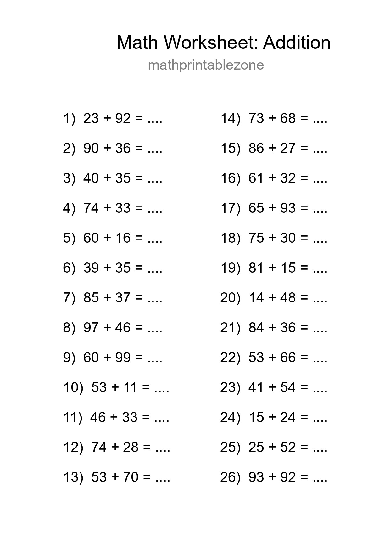 Free 26 Addition Math Worksheet For Grade 3 - Part 56