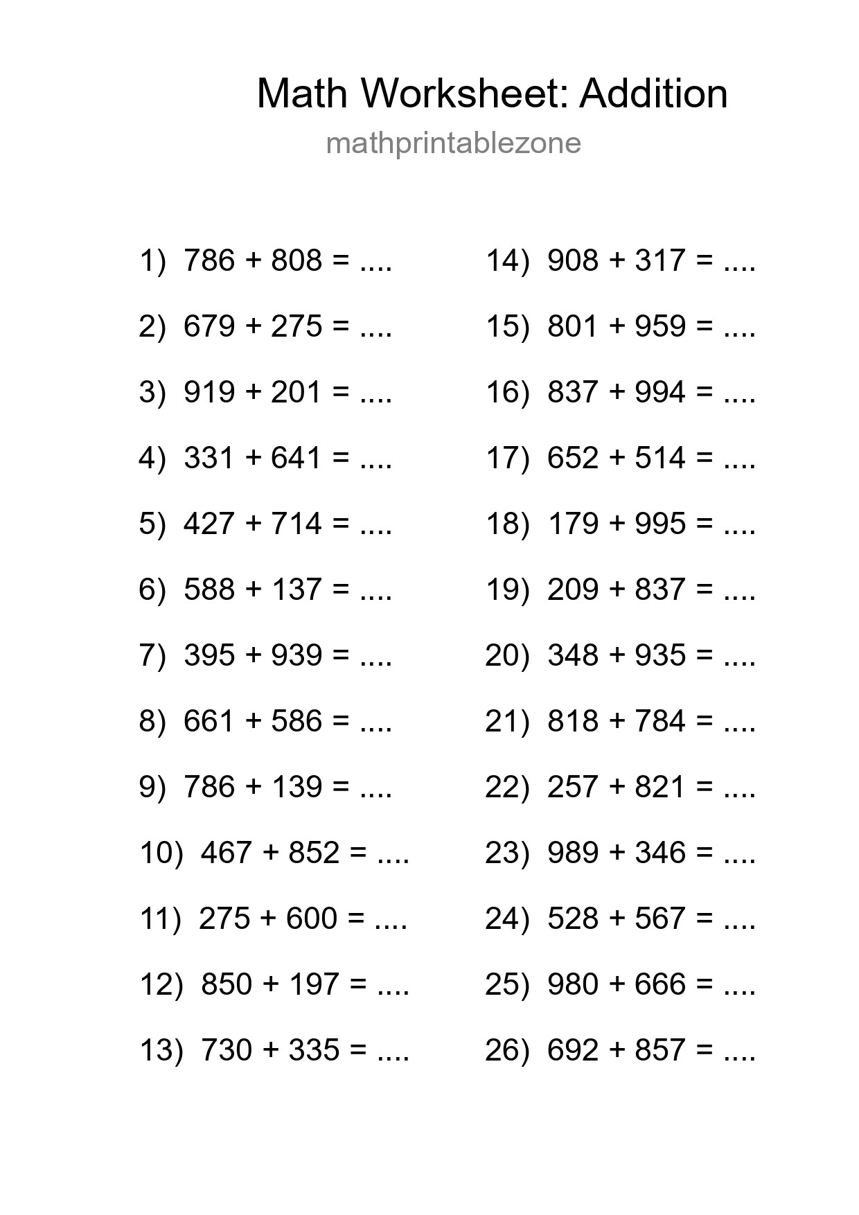 Free 26 Addition Math Worksheet For Grade 5 With Answers - Part 265
