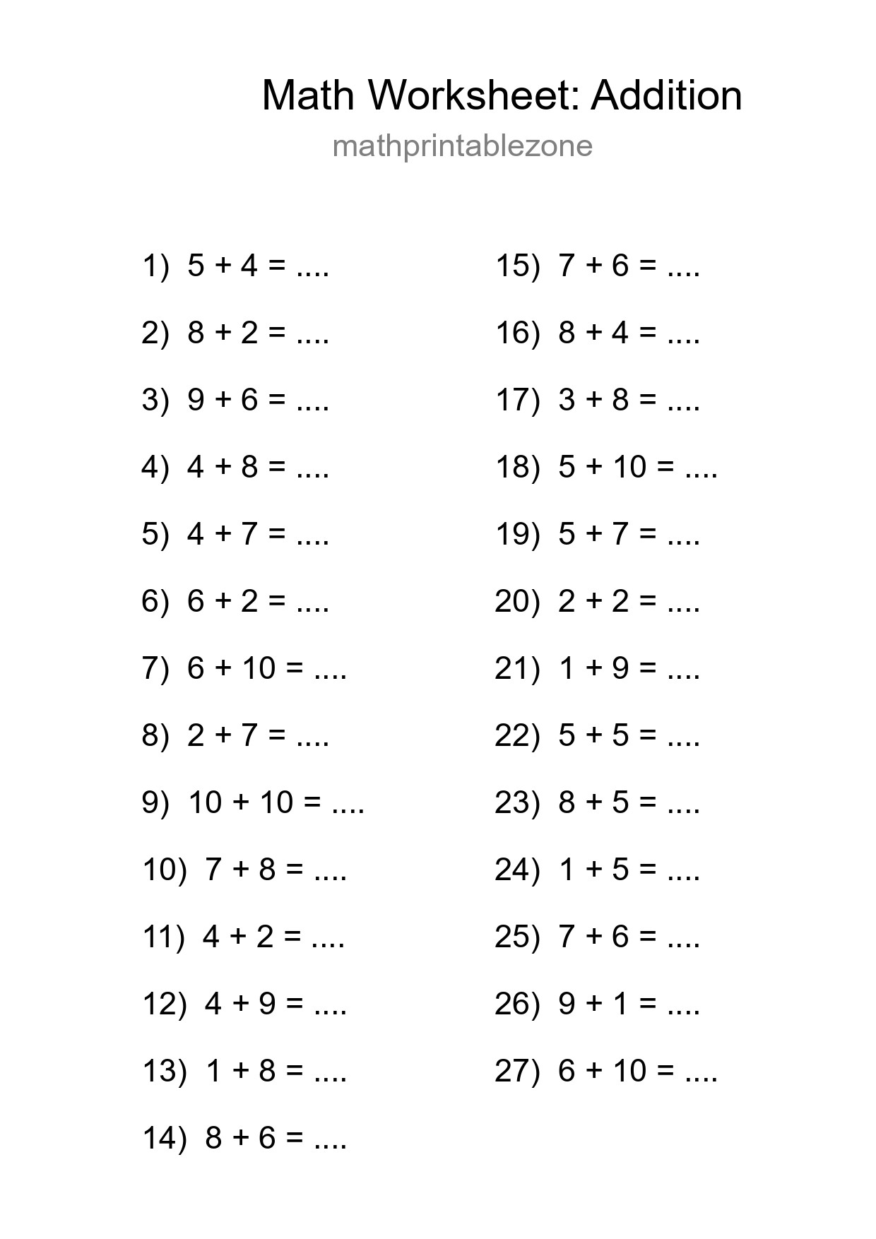 Free 27 Addition Math Worksheet For Grade 1 With Answers - Part 144