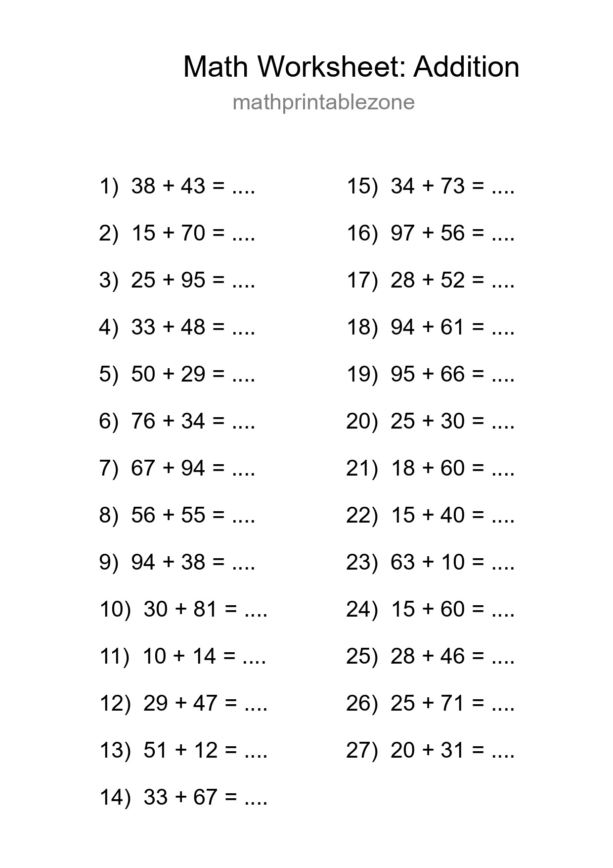 Free 27 Addition Math Worksheet For Grade 3 With Answers - Part 89