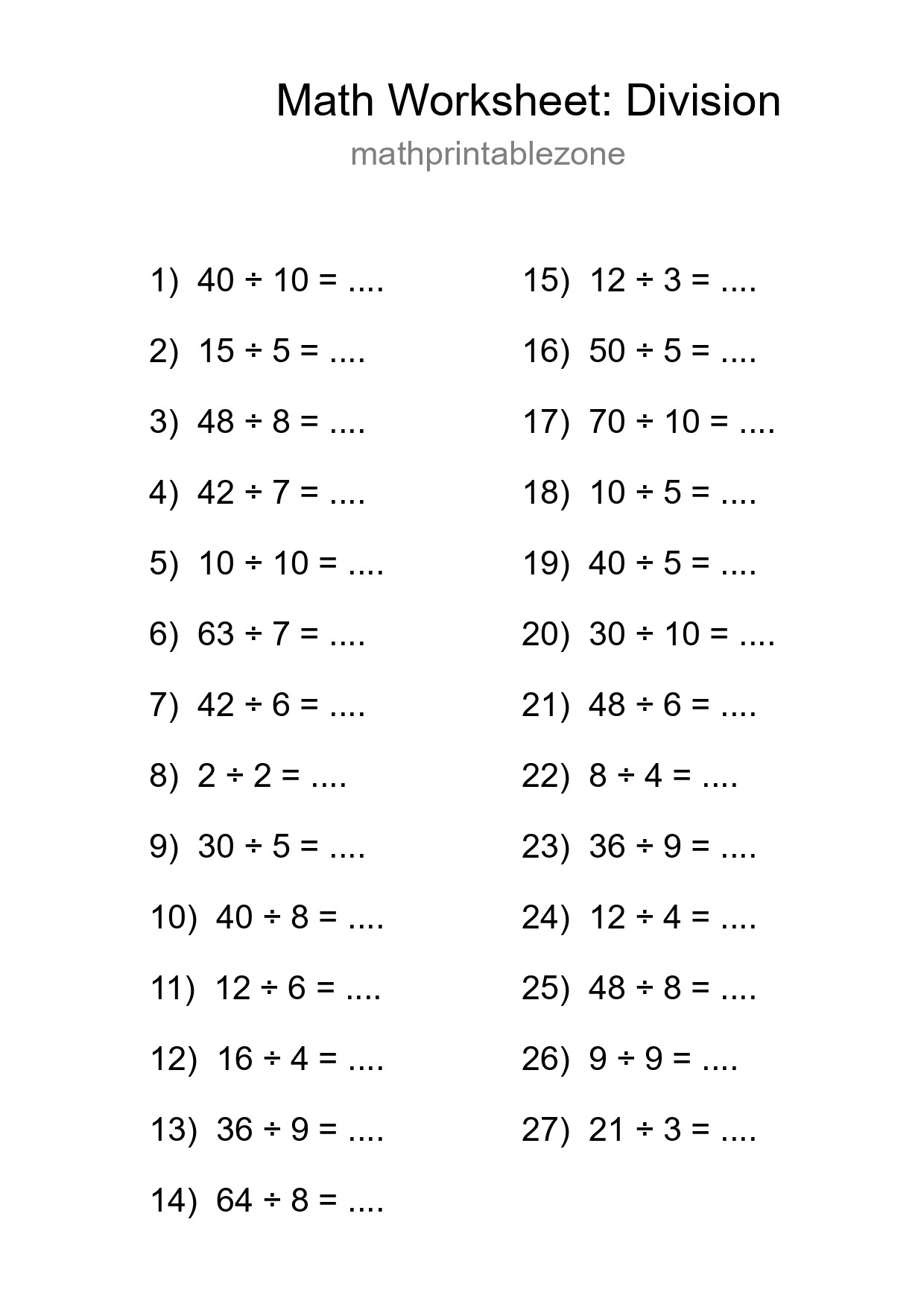 Free 27 Division Math Worksheet For Grade 1 With Answers - Part 37