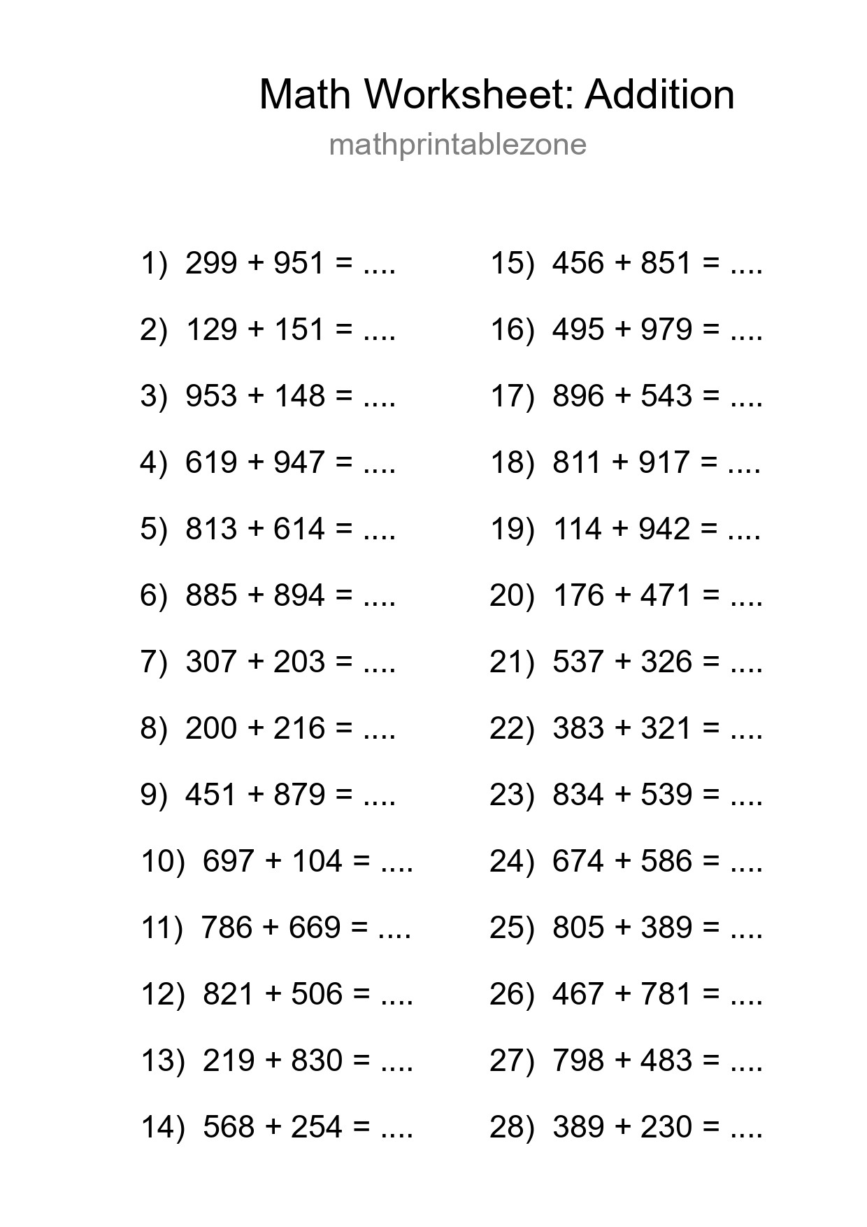 Free 28 Addition Math Worksheet For Grade 5 With Answers