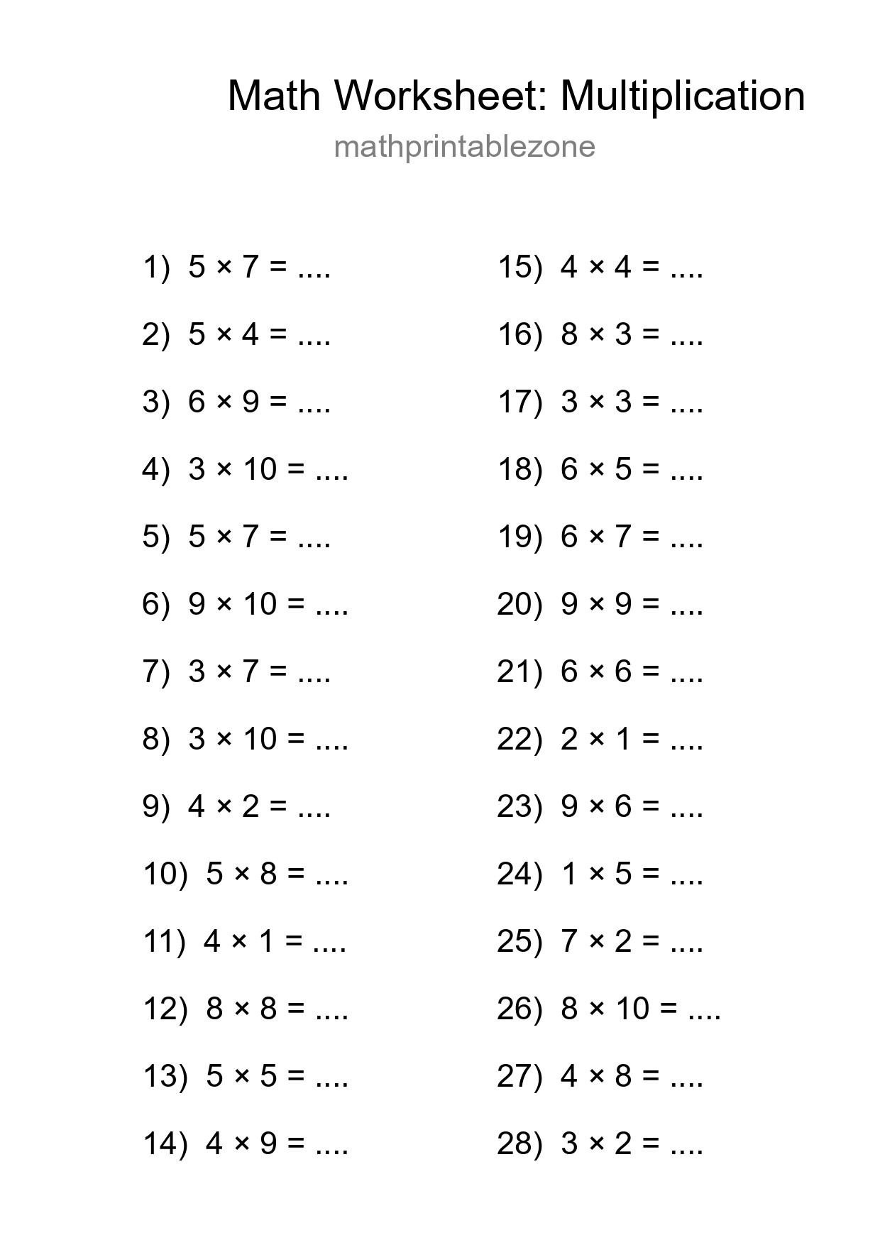 Free 28 Multiplication Math Worksheet For Grade 1 With Answers - Part 29