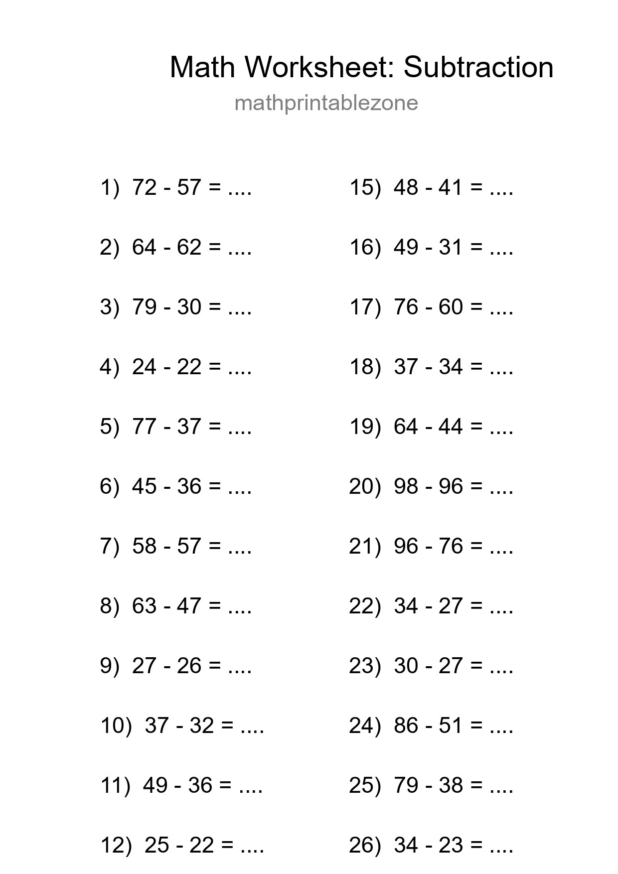 Free 28 Subtraction Math Worksheet For Grade 3 - Part 195