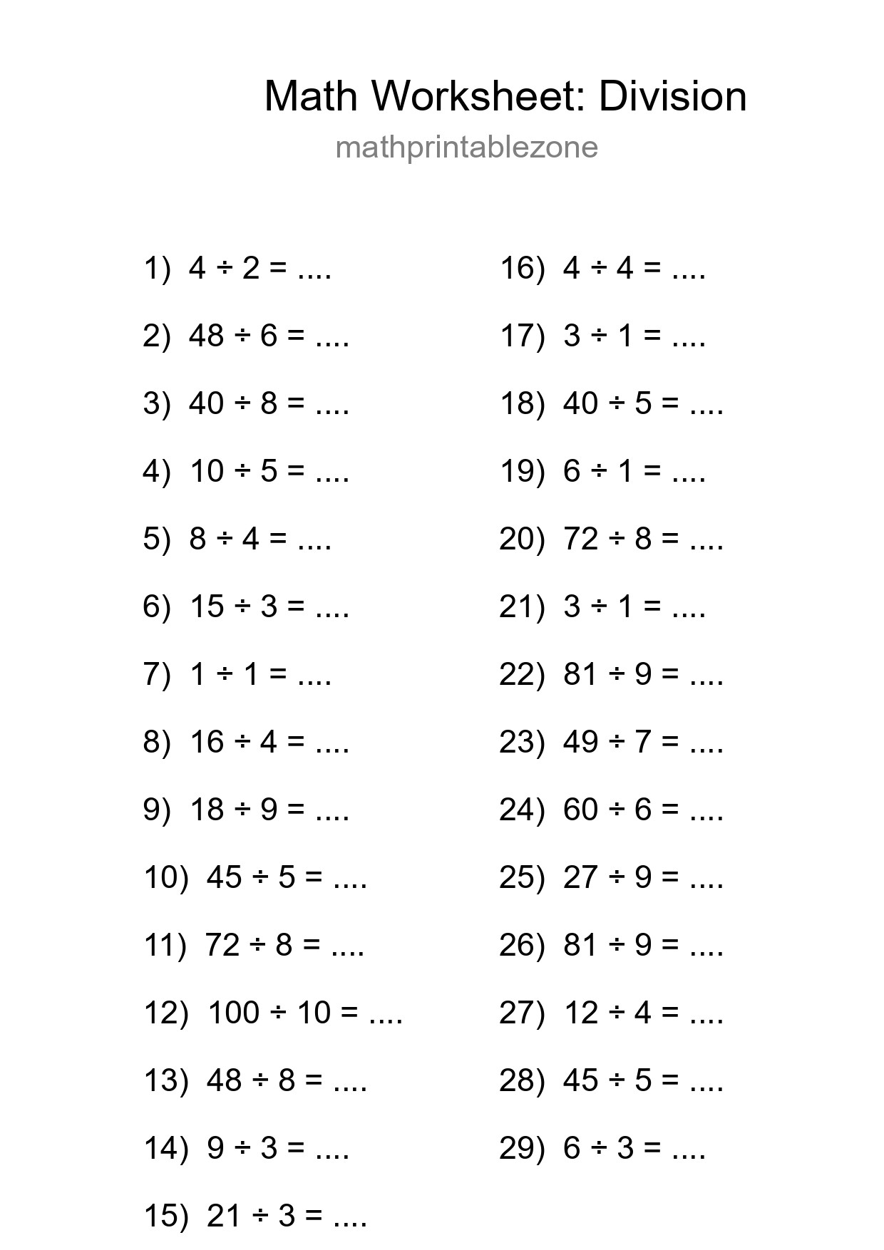 Free 29 Division Math Worksheet For Grade 1 With Answers - Part 268