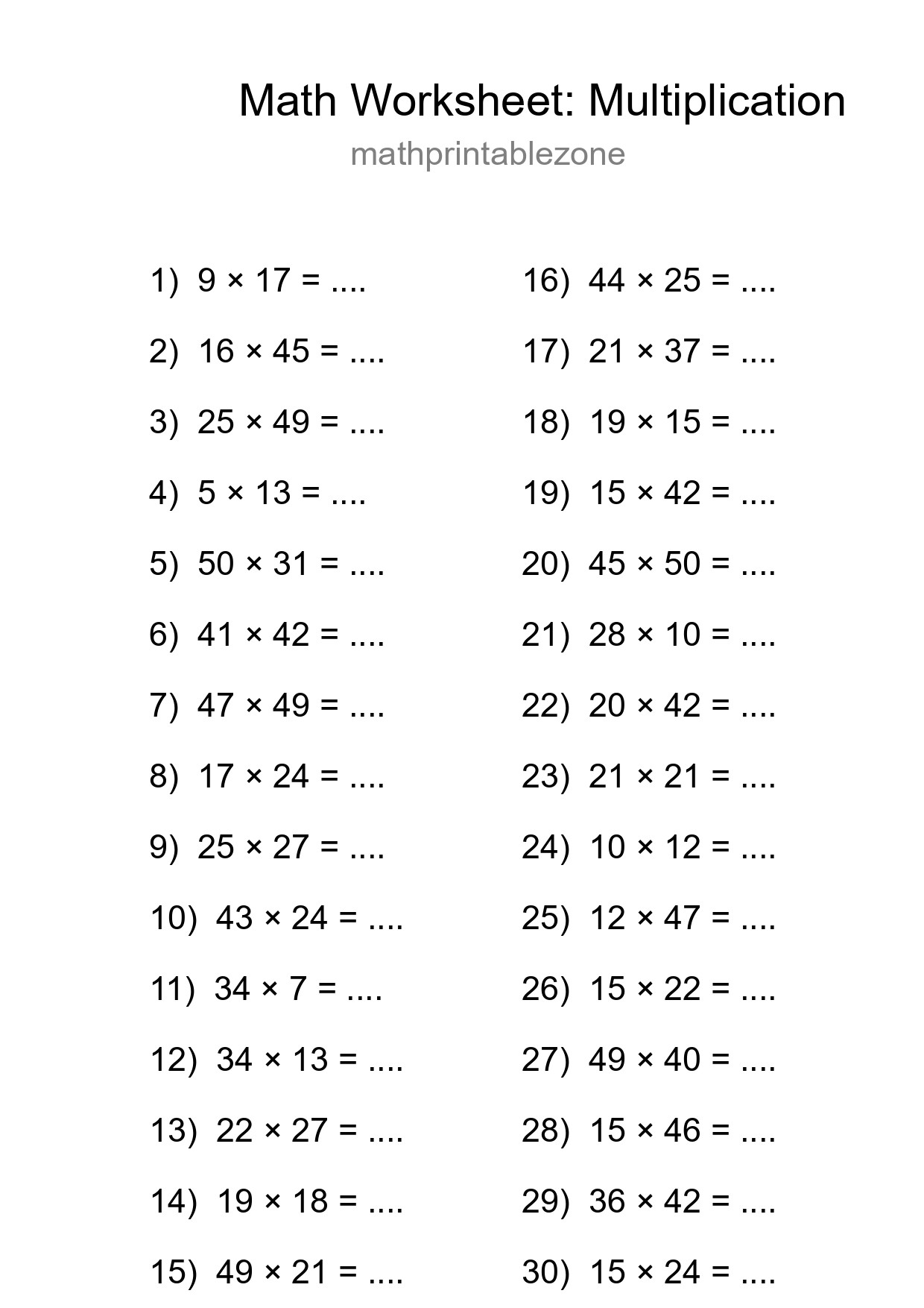 Free 30 Multiplication Math Worksheet For Grade 2 With Answers - Part 227