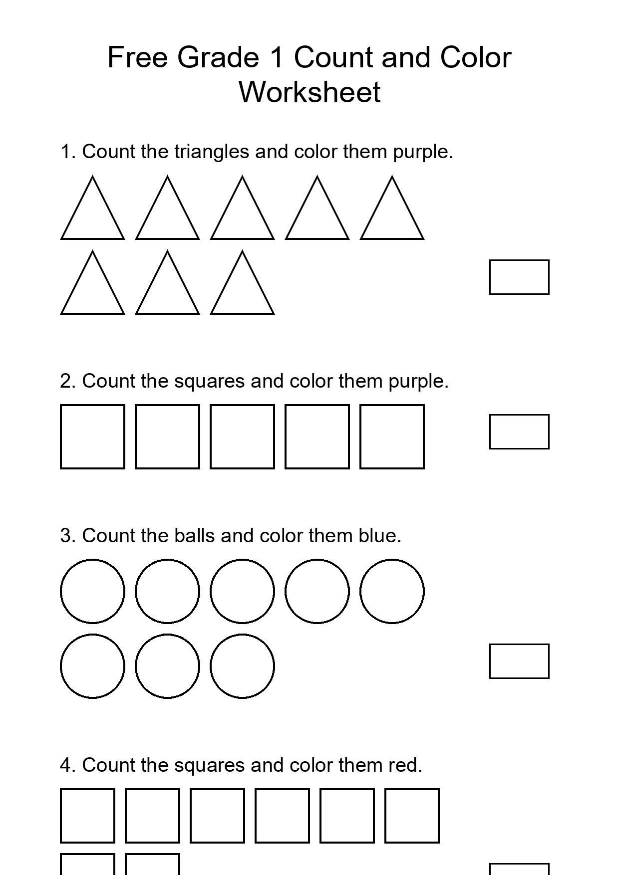 Free Grade 1 Count and Color Worksheet