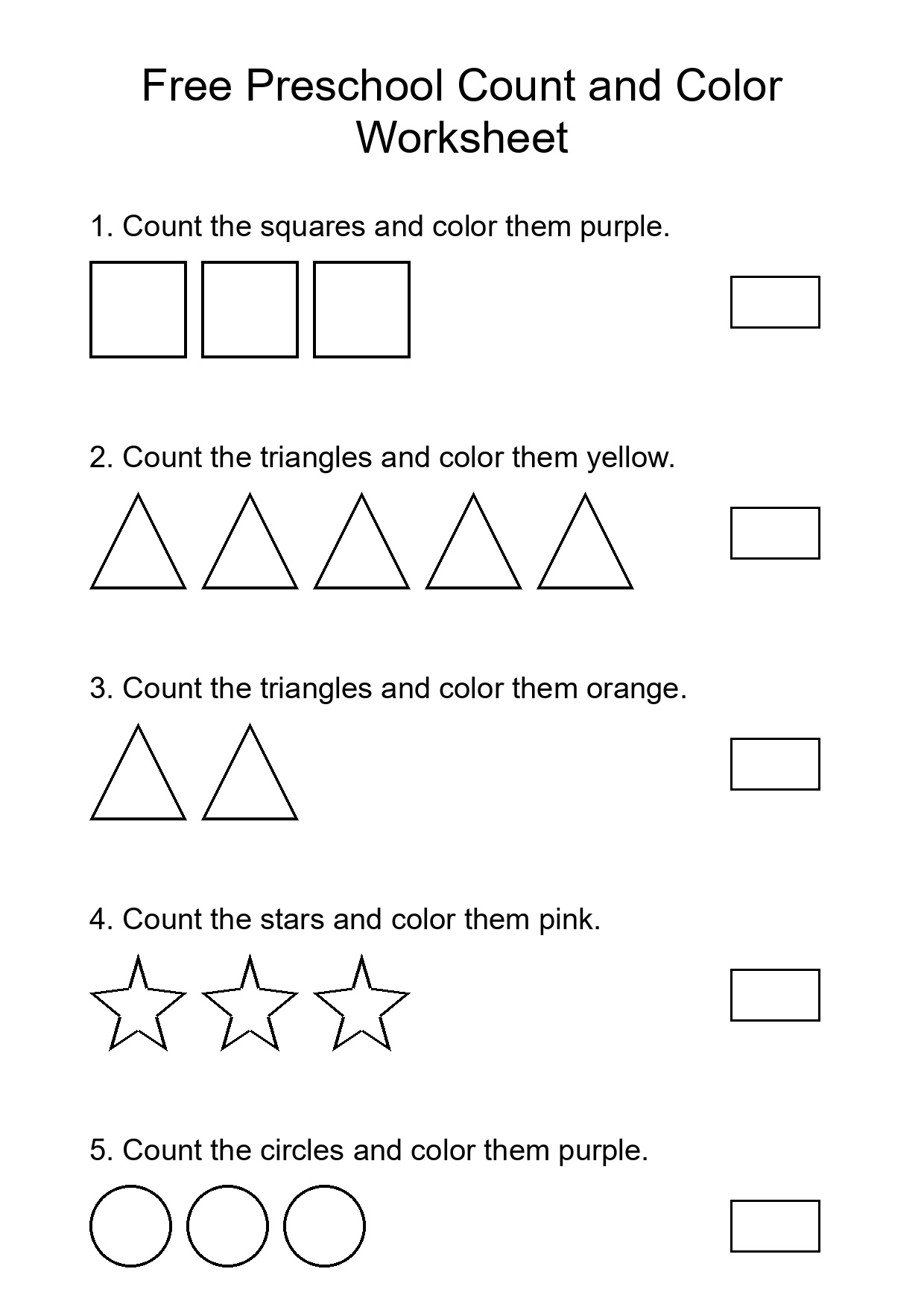 Free Preschool Count and Color Worksheet