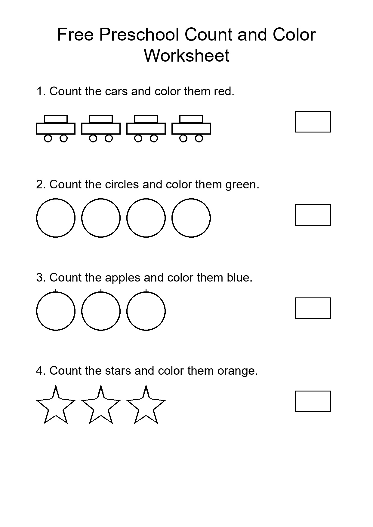 Free Preschool Count and Color Worksheet