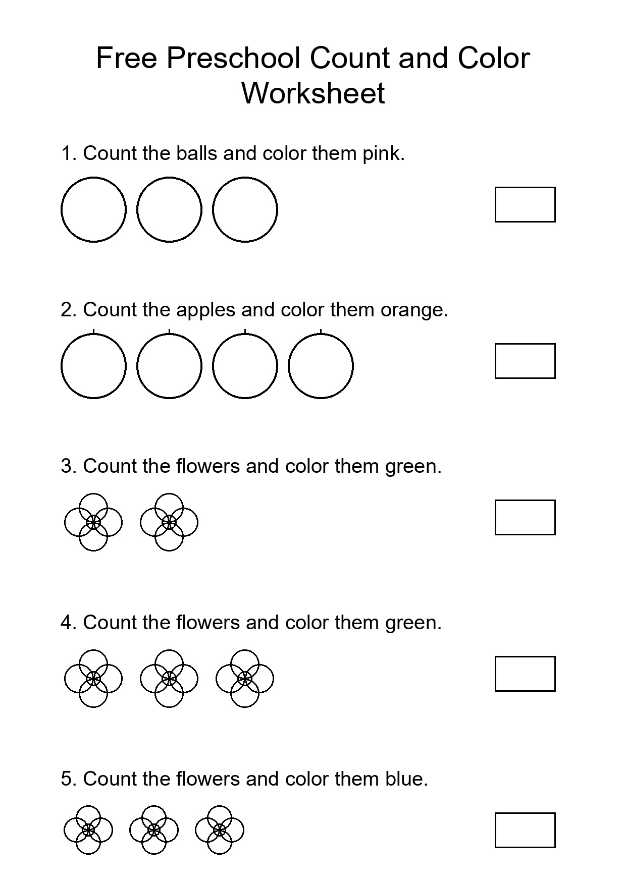 Free Preschool Count and Color Worksheet