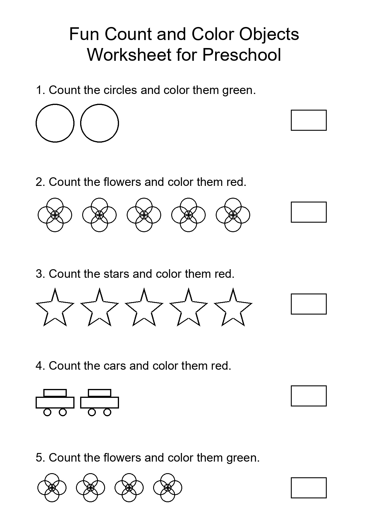 Fun Count and Color Objects Worksheet for Preschool