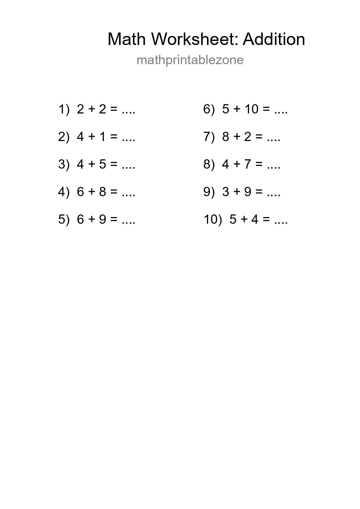 Grade 1 Addition Practice Worksheet (10 Problems) - Part 177