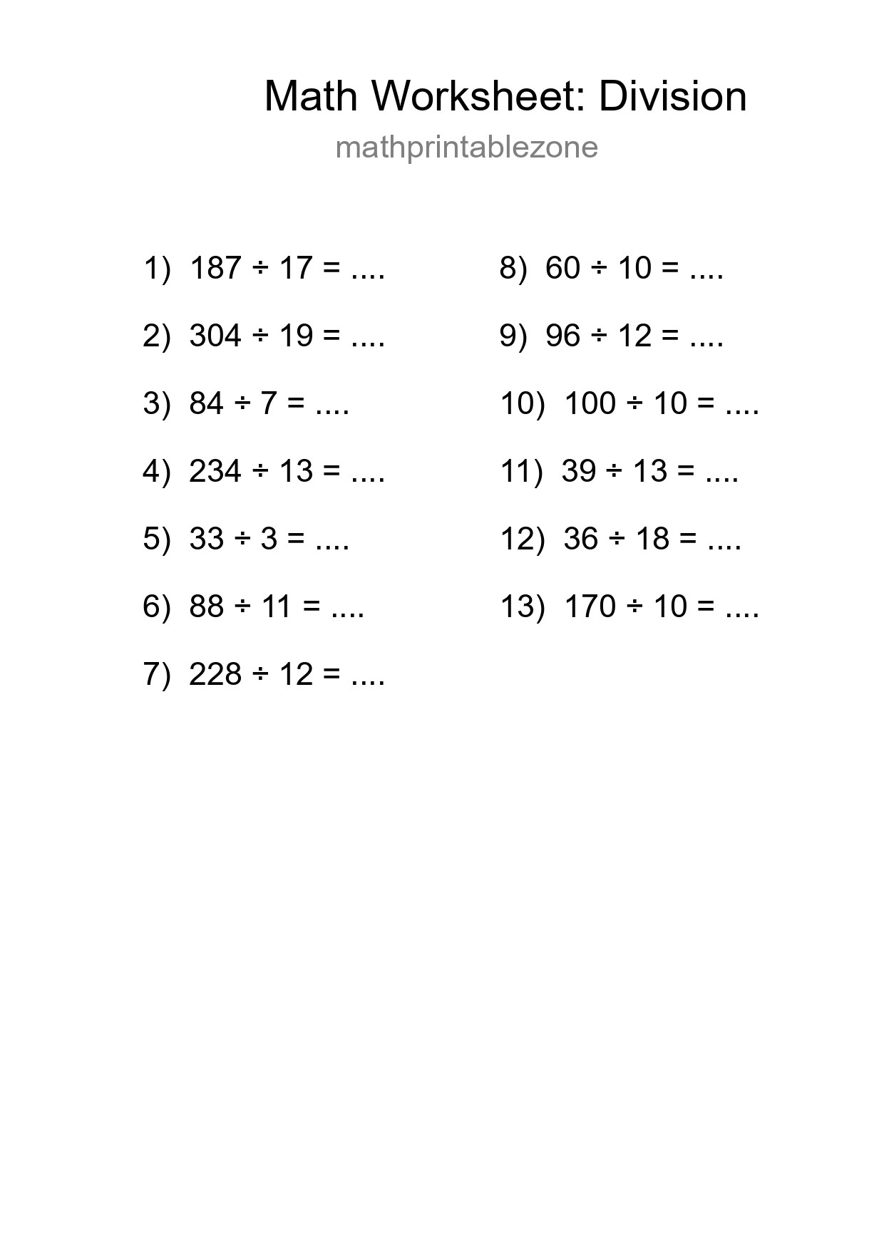 Grade 2 Division Practice Worksheet (13 Problems) - Part 81