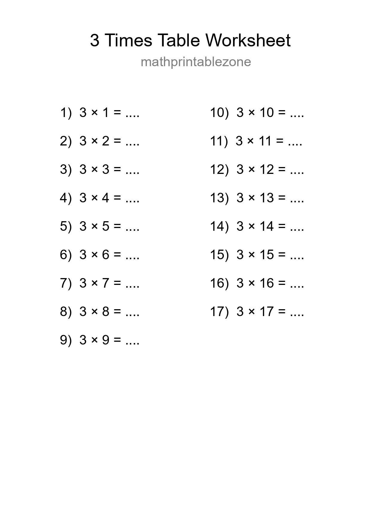 Grade 2 Multiplication Table 3 Practice - Part 295