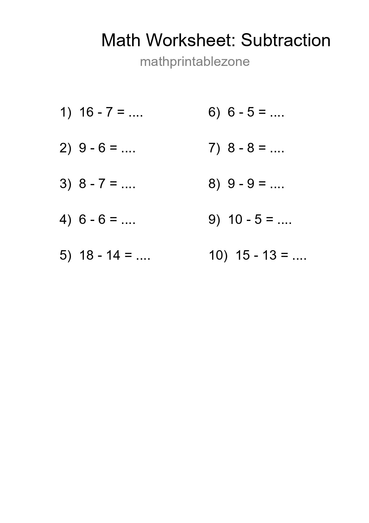 Grade 2 Subtraction Practice Worksheet (10 Problems) - Part 283
