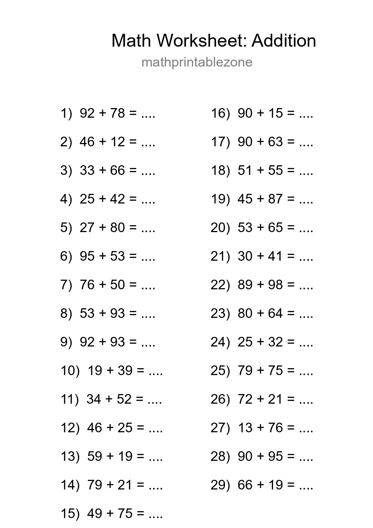 Grade 3 Addition Practice Worksheet (29 Problems) - Part 199