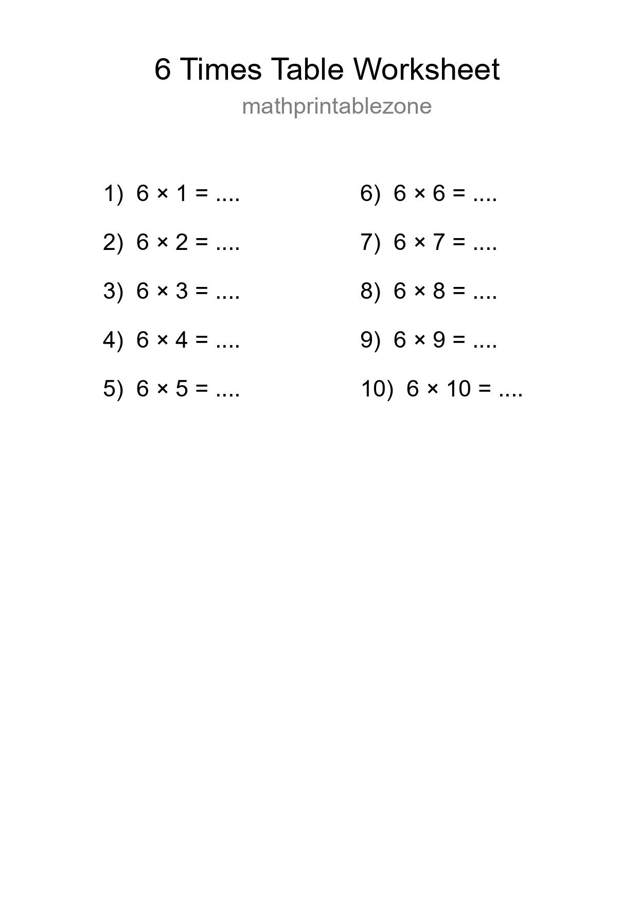 Grade 3 Multiplication Table 6 Practice - Part 31