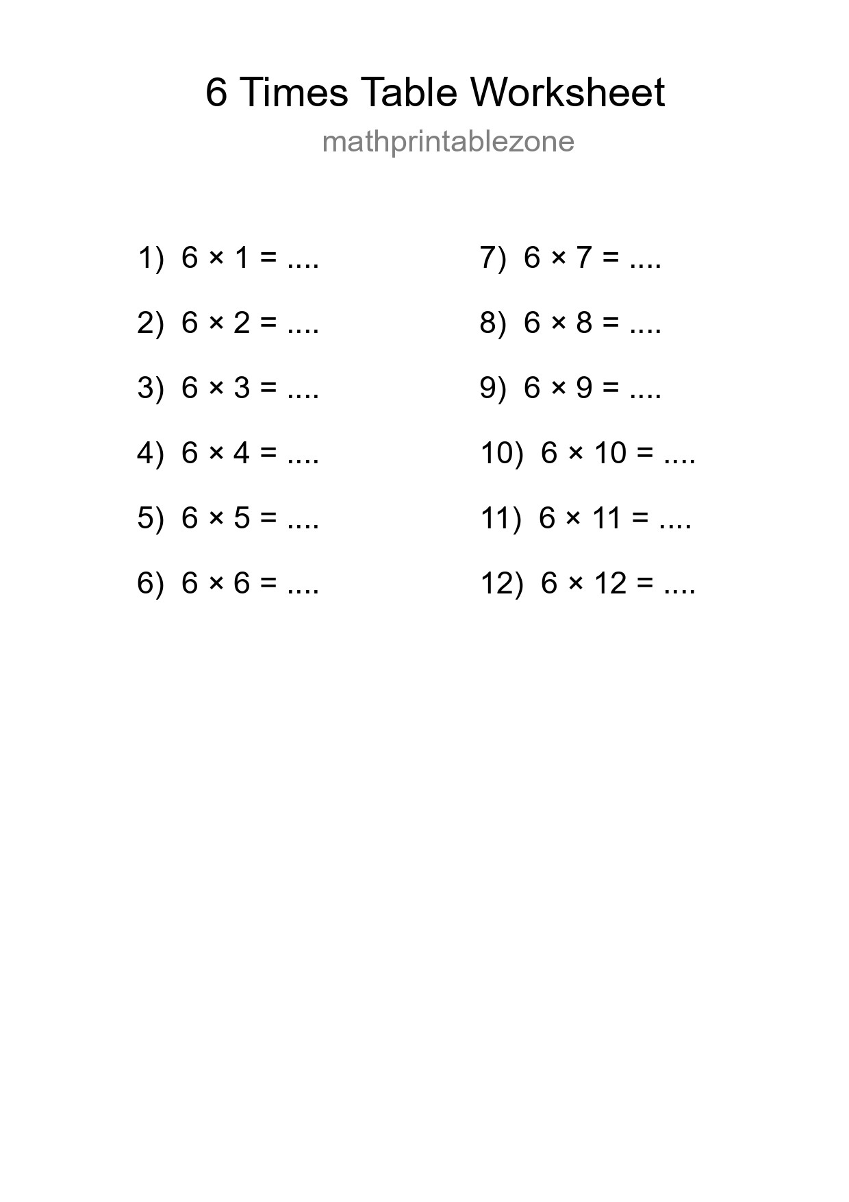 Grade 3 Multiplication Table 6 Practice - Part 97